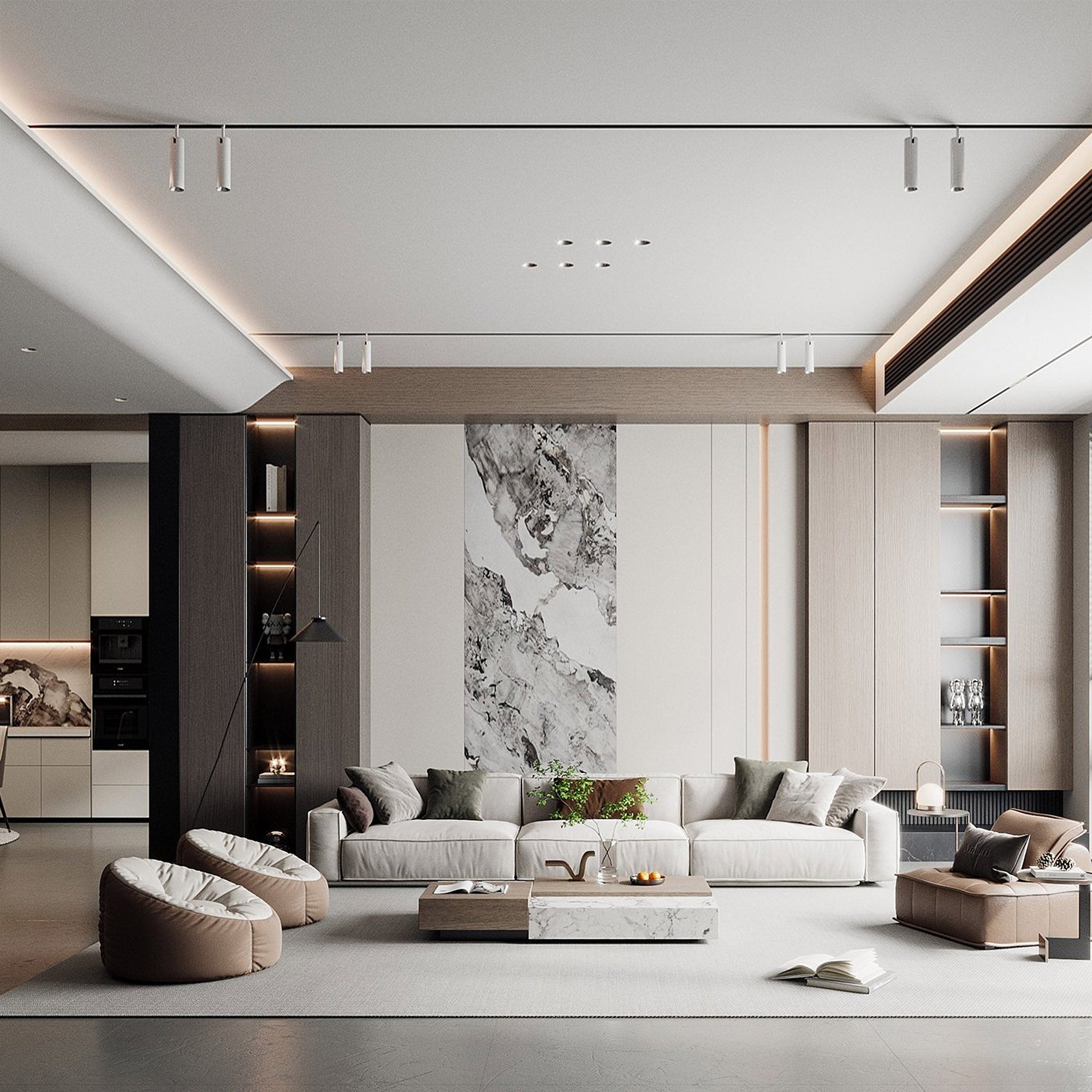 WPC wall panel with BB stitching in Milk Coffee color, 120x320cm, by BEACON, suitable for interior decorative wall design.