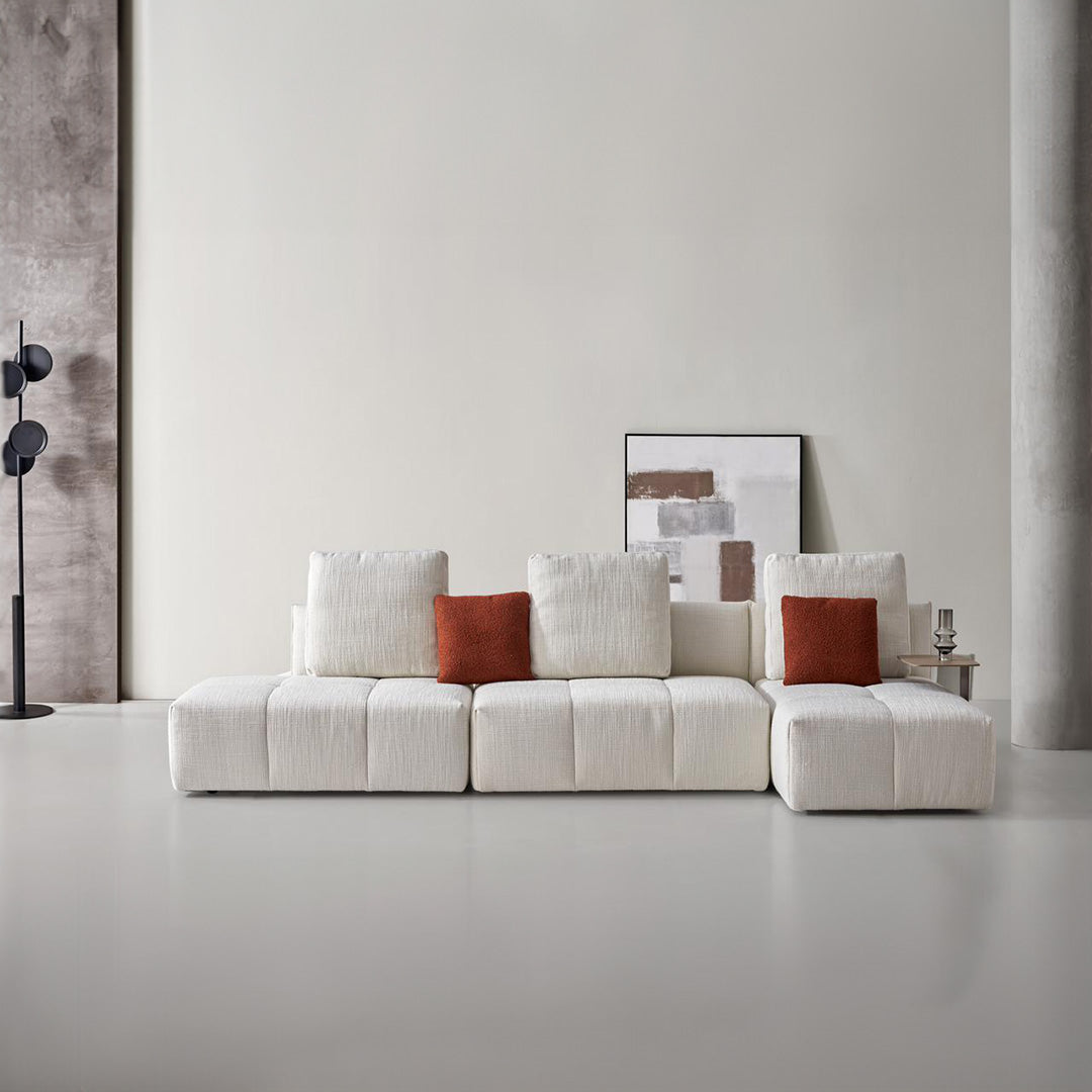 BEACON 120x120 modular square sofa puzzle, modern sofa with customizable square sections, soft fabric upholstery, versatile design