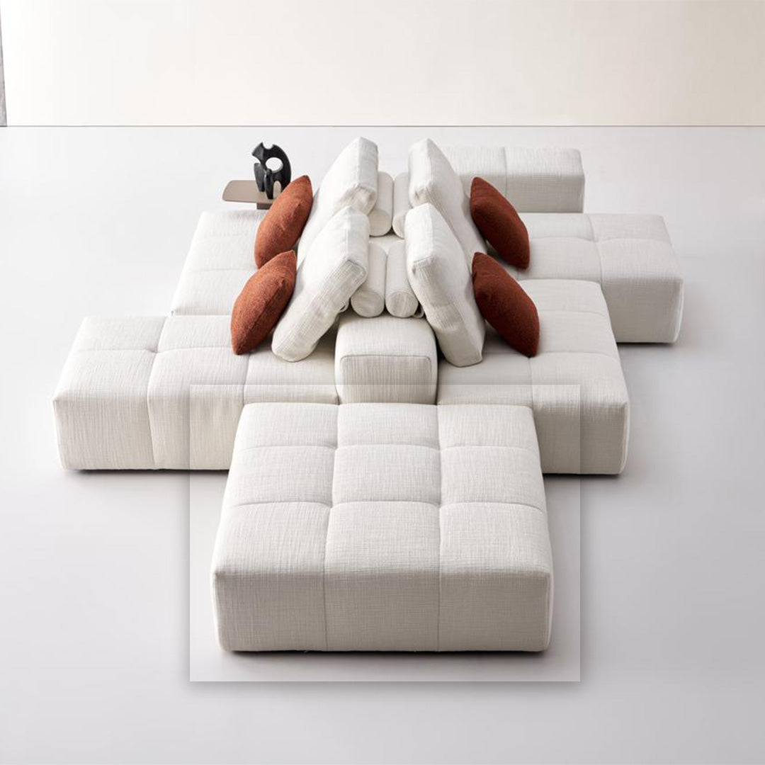 BEACON 120x120 modular square sofa with interlocking puzzle pieces, modern design, comfortable seating for versatile living spaces.