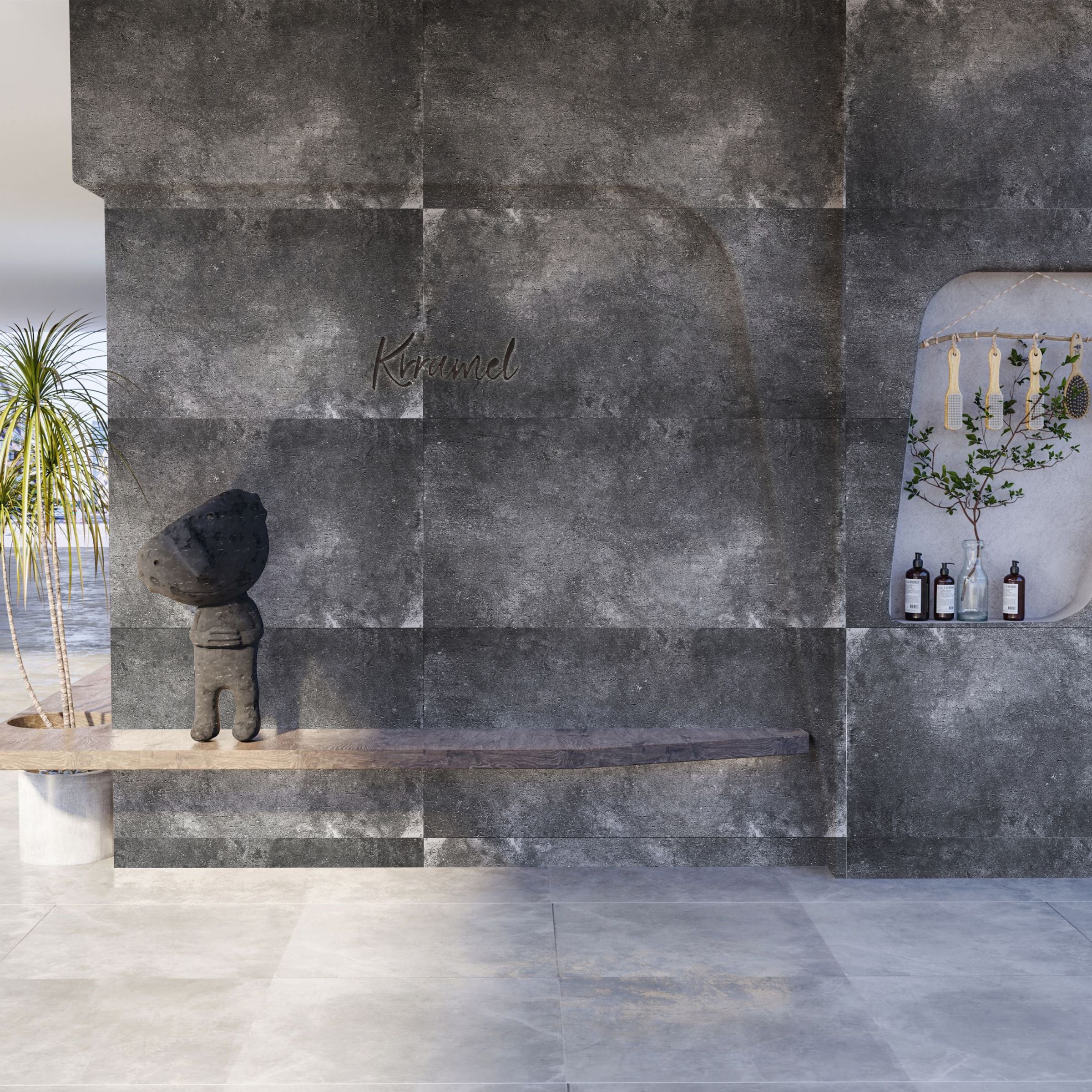 Dark grey Flex Stone Cladding Ando Cement wall panel, 120x60cm, by BEACON, with textured stone appearance.