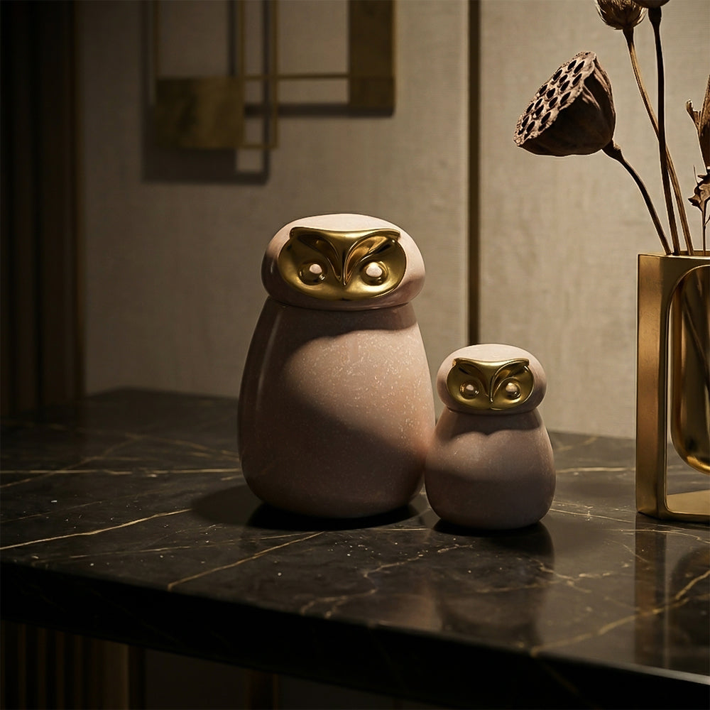 Decorative owl-shaped ceramic jar vase by BEACON, featuring a detailed owl design perfect for home decor.