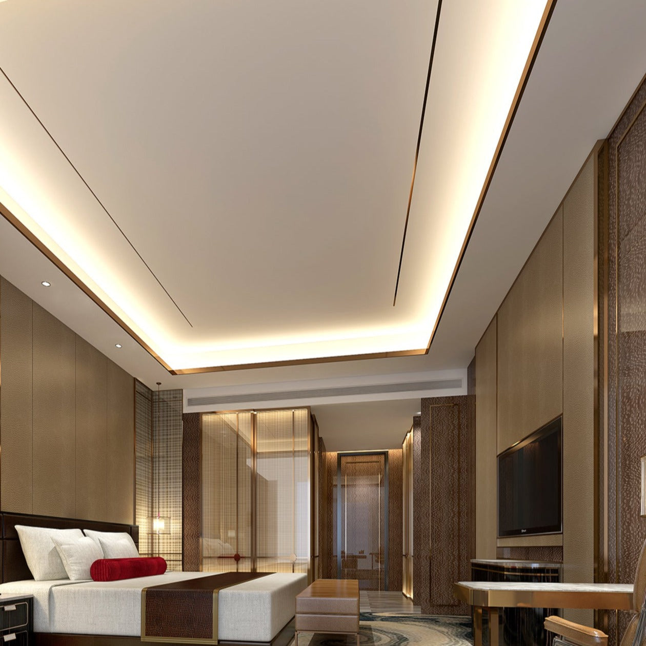 WPC wall decoration panel with BB stitching in Coral Gold color, large 122x300cm size, by BEACON brand.