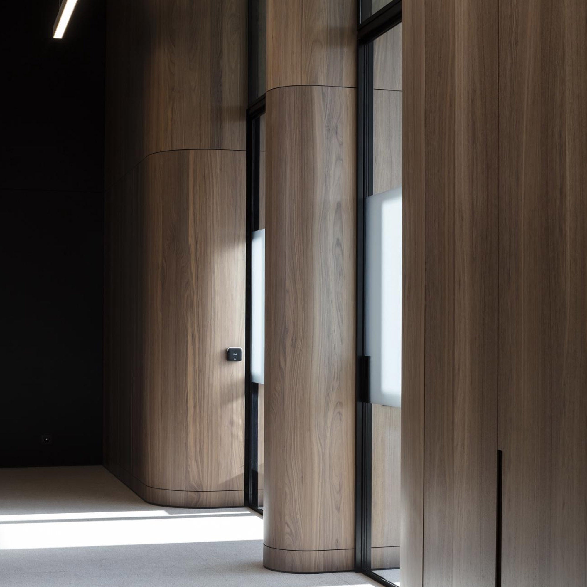 Walnut-colored WPC wall panel with BB stitching design, 122x320cm, from BEACON wall panel collection.