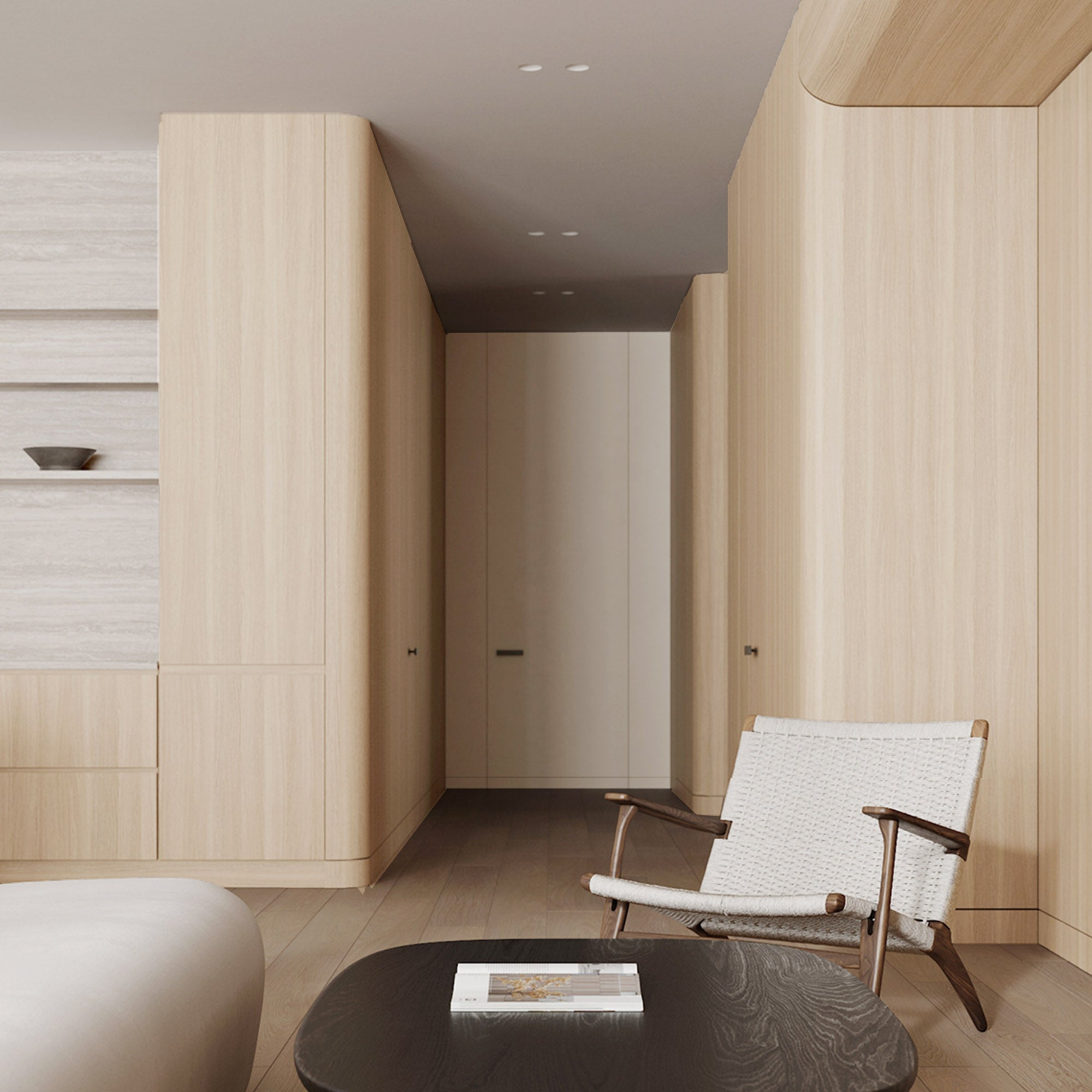 WPC slat wall panel sample in Baikal Walnut color, 350x24cm, by Beacon, showing walnut finish and wrapped edges.