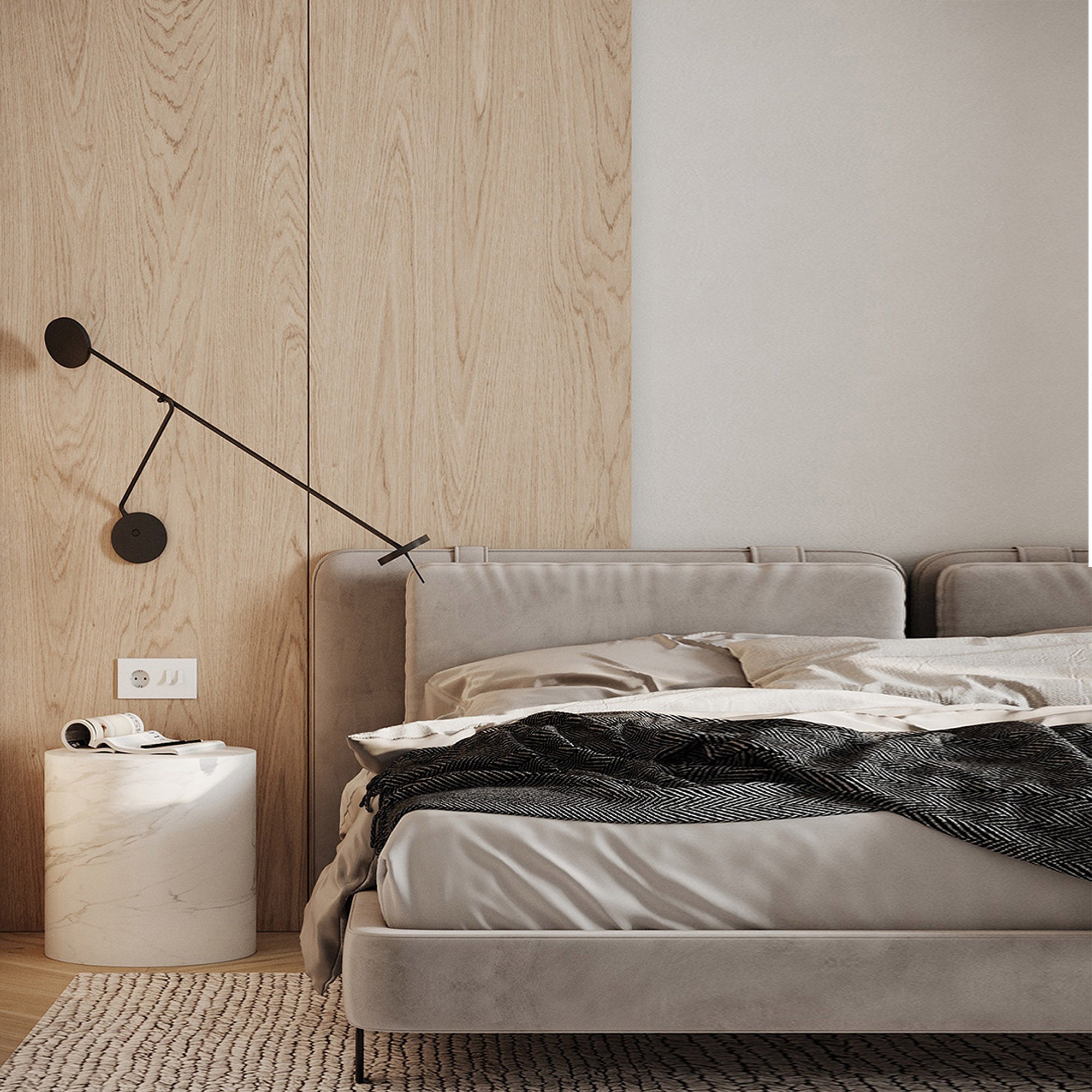 Sample of Beacon WPC Slat Wall Panel in Baikal Walnut, 350x24cm, showing wood grain and 4-sided wrapped design.