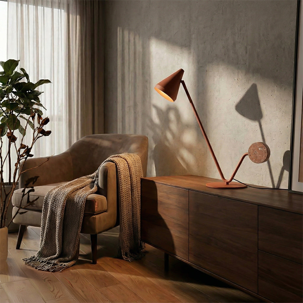 BEACON Helix Table Lamp with modern design, featuring a sleek metallic base and adjustable arm for desk or table lighting.