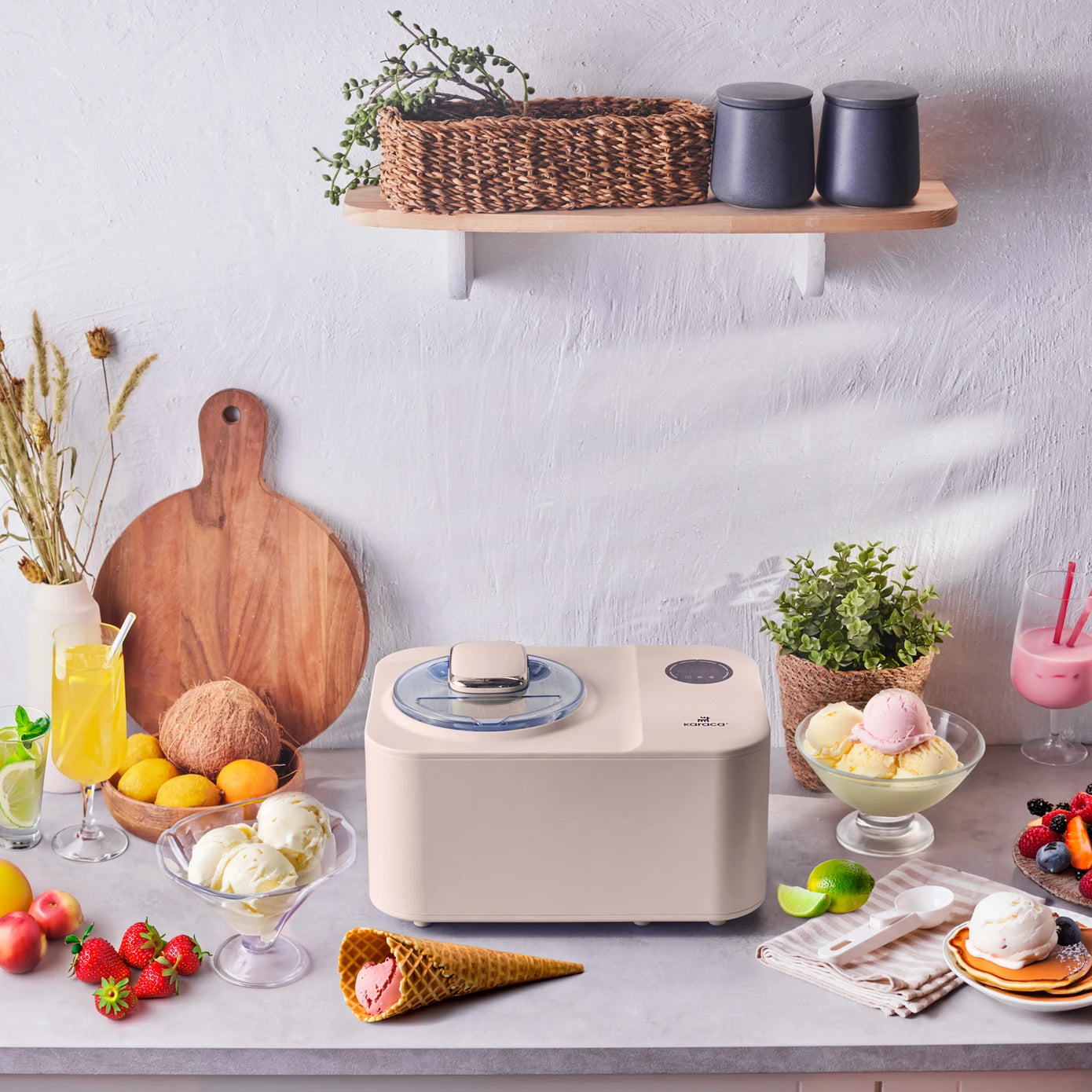 Buy Karaca 2 in 1 Automatic Ice Cream Maker Machine with Mixer and Freezer Vanilla 153.09.01.0964 ebarza Modern Furniture in Abu Dhabi Dubai
