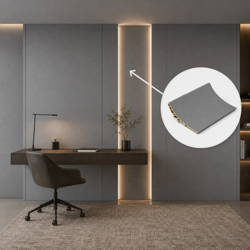 15*350 CM OUT CURVE WPC Wall Panel-OC MODLE: 150YYB  COLOUR : Dark Cement BP-102Y