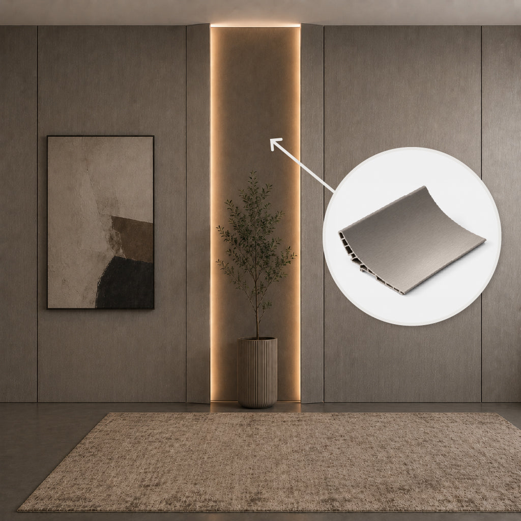 15*350 CM OUT CURVE WPC Wall Panel-OC MODLE: 150YYB  COLOUR : Gun Black Brushed Metal-1914