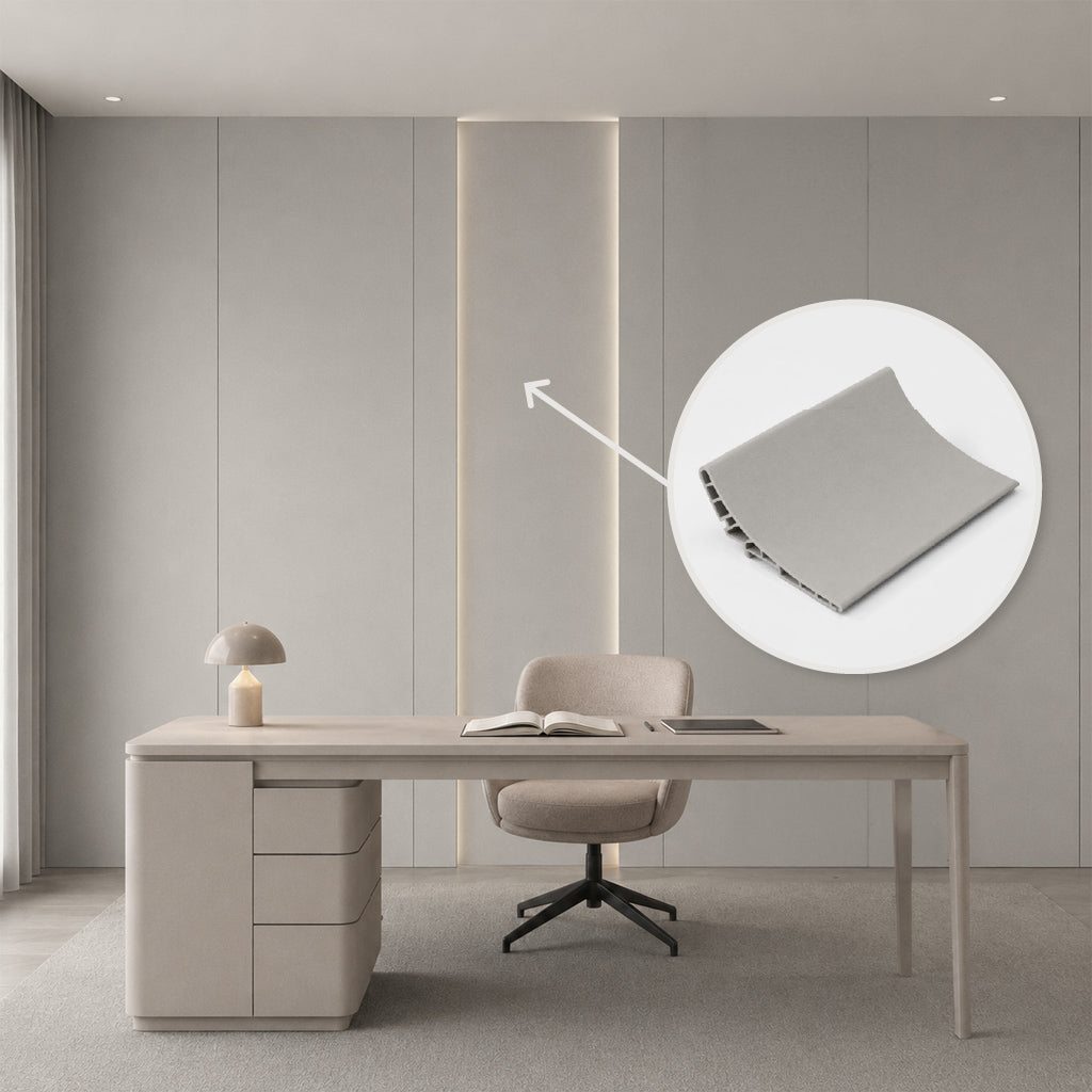 Light Cement BP-103Y - لوحة جدارية منحنية خارجية من مادة WPC مقاس 15 × 350 سم، لون أسمنتي فاتح