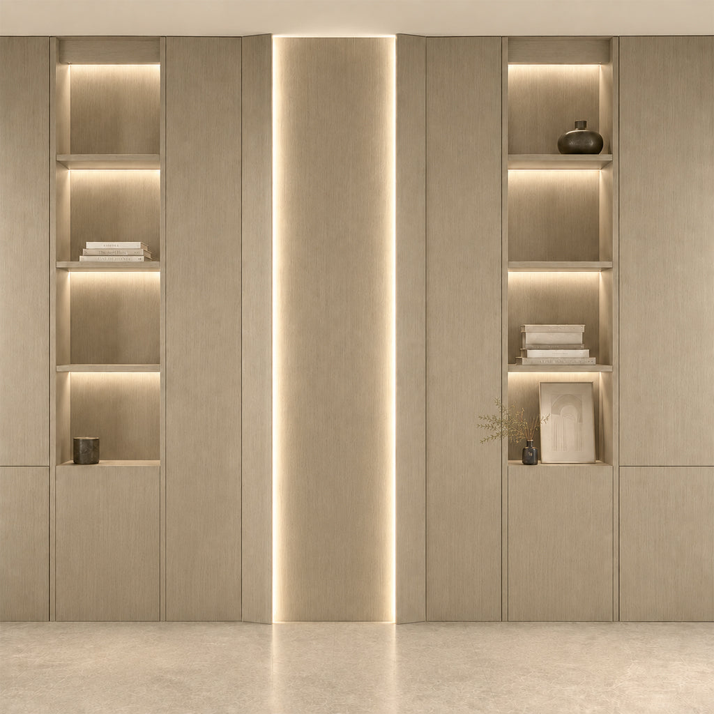 15*350 CM OUT CURVE WPC Wall Panel-OC MODLE: 150YYB  COLOUR : Taupe Elm BP-105Y