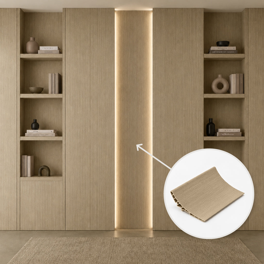 15*350 CM OUT CURVE WPC Wall Panel-OC MODLE: 150YYB  COLOUR : Warm Elm-H263Y