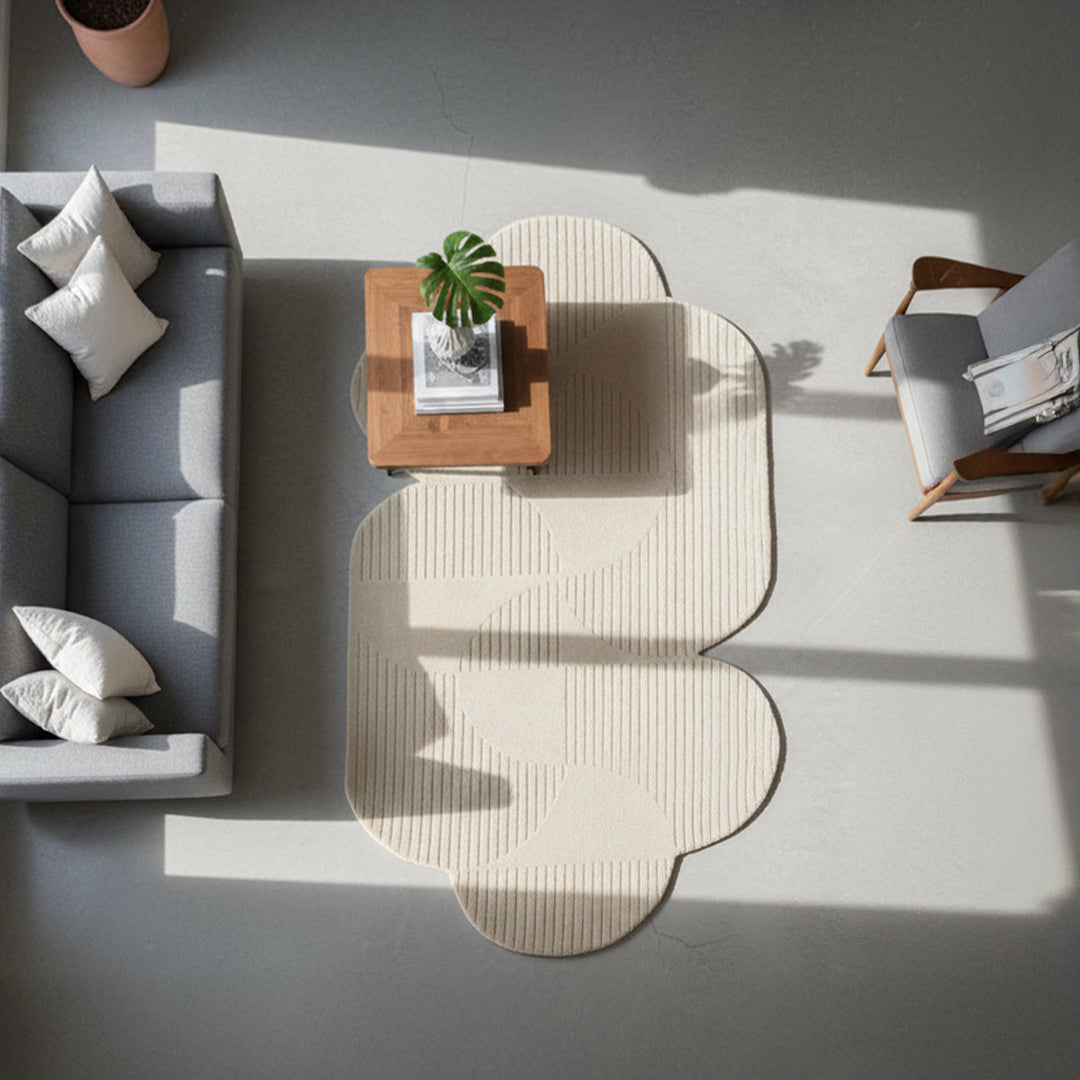 Beige 180x120 cm Kaleidoscope wool rug by Javi, featuring intricate geometric patterns and soft texture.