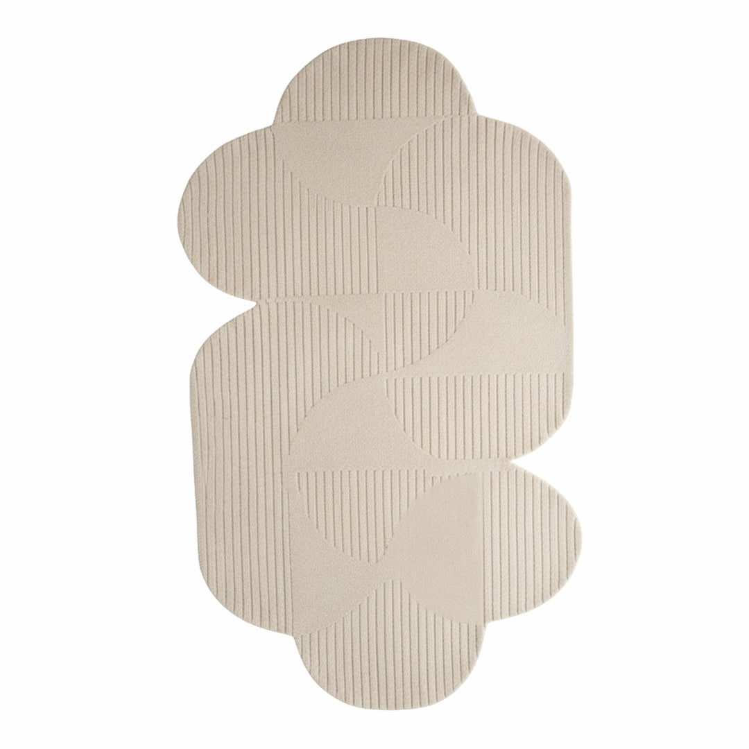 Beige Kaleidoscope Wool Rug, 180x120 cm, by Javi, featuring intricate patterns and soft texture in a spacious living area.