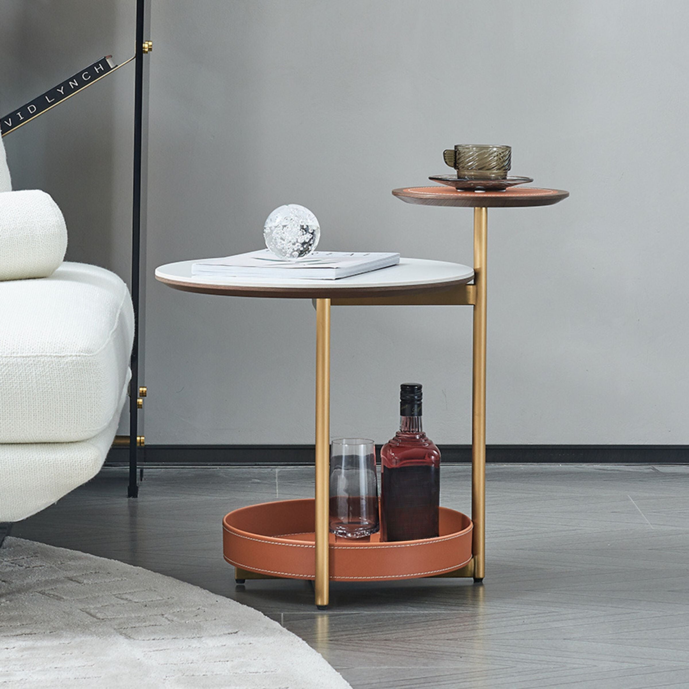 Mycroft Saddle Leather Side Table MLL-D47 -  Side Tables | طاولة جانبية جلد سرج مايكروفت - ebarza Furniture UAE | Shop Modern Furniture in Abu Dhabi & Dubai - مفروشات ايبازرا في الامارات | تسوق اثاث عصري وديكورات مميزة في دبي وابوظبي