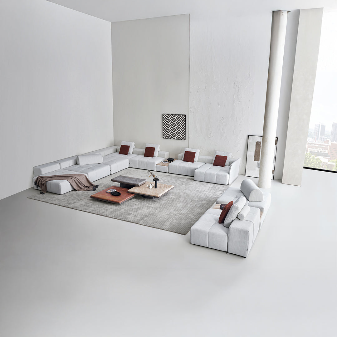 2 SEATER PUZZLE WITH LEATHER HANDRAIL + Side table SF080-1 -  Sofas - ebarza Furniture UAE | Shop Modern Furniture in Abu Dhabi & Dubai - مفروشات ايبازرا في الامارات | تسوق اثاث عصري وديكورات مميزة في دبي وابوظبي