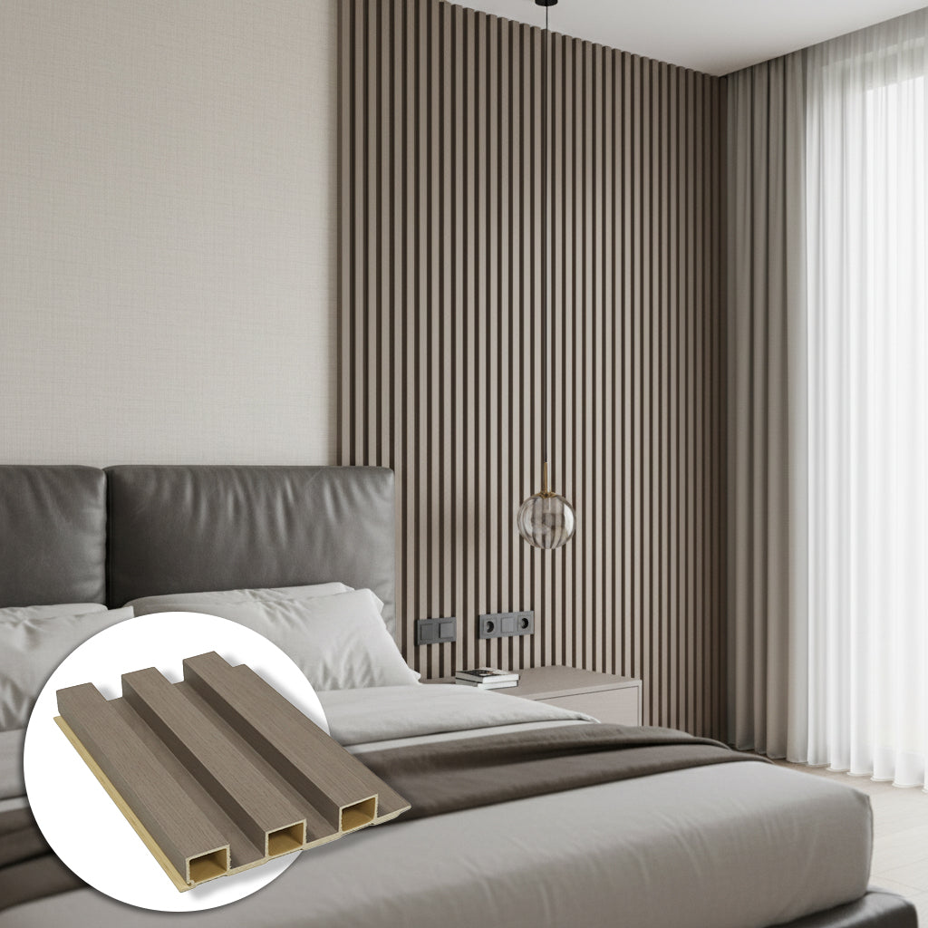 20*320cm WPC SLAT - "MODLE: 200-SGS(3*3)  COLOUR : Taupe Elm BP-105Y -  Wall Panels - ebarza Furniture UAE | Shop Modern Furniture in Abu Dhabi & Dubai - مفروشات ايبازرا في الامارات | تسوق اثاث عصري وديكورات مميزة في دبي وابوظبي