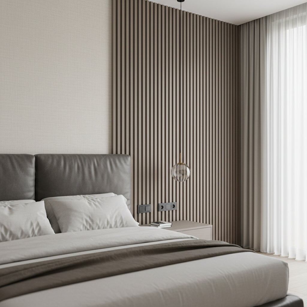 20*320cm WPC SLAT - "MODLE: 200-SGS(3*3)  COLOUR : Taupe Elm BP-105Y -  Wall Panels - ebarza Furniture UAE | Shop Modern Furniture in Abu Dhabi & Dubai - مفروشات ايبازرا في الامارات | تسوق اثاث عصري وديكورات مميزة في دبي وابوظبي