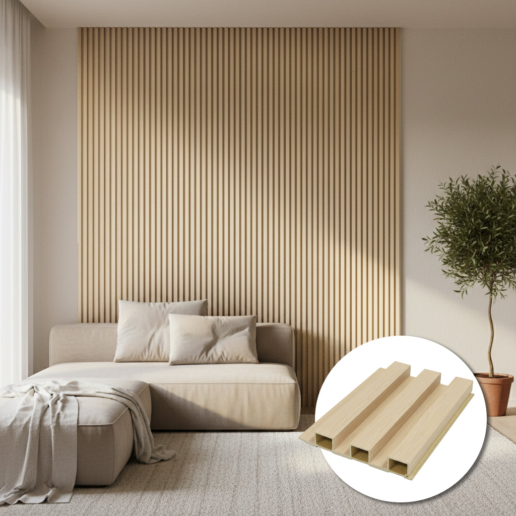 20*320cm WPC SLAT - "MODLE: 200-SGS(3*3)  COLOUR : Brown Oak BP- 106Y -  Wall Panels - ebarza Furniture UAE | Shop Modern Furniture in Abu Dhabi & Dubai - مفروشات ايبازرا في الامارات | تسوق اثاث عصري وديكورات مميزة في دبي وابوظبي