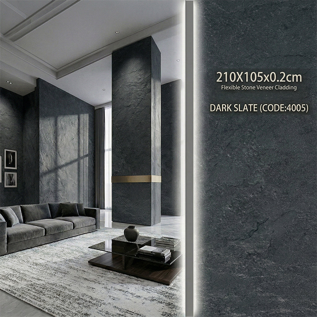 Flexible stone veneer cladding wall panels by ebarza, 210x105x0.2cm, showing textured stone surface for interior or exterior decor.