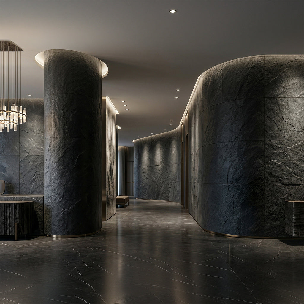 Flexible stone veneer cladding wall panels by ebarza, 210x105x0.2cm, showing textured stone surface in a natural pattern.