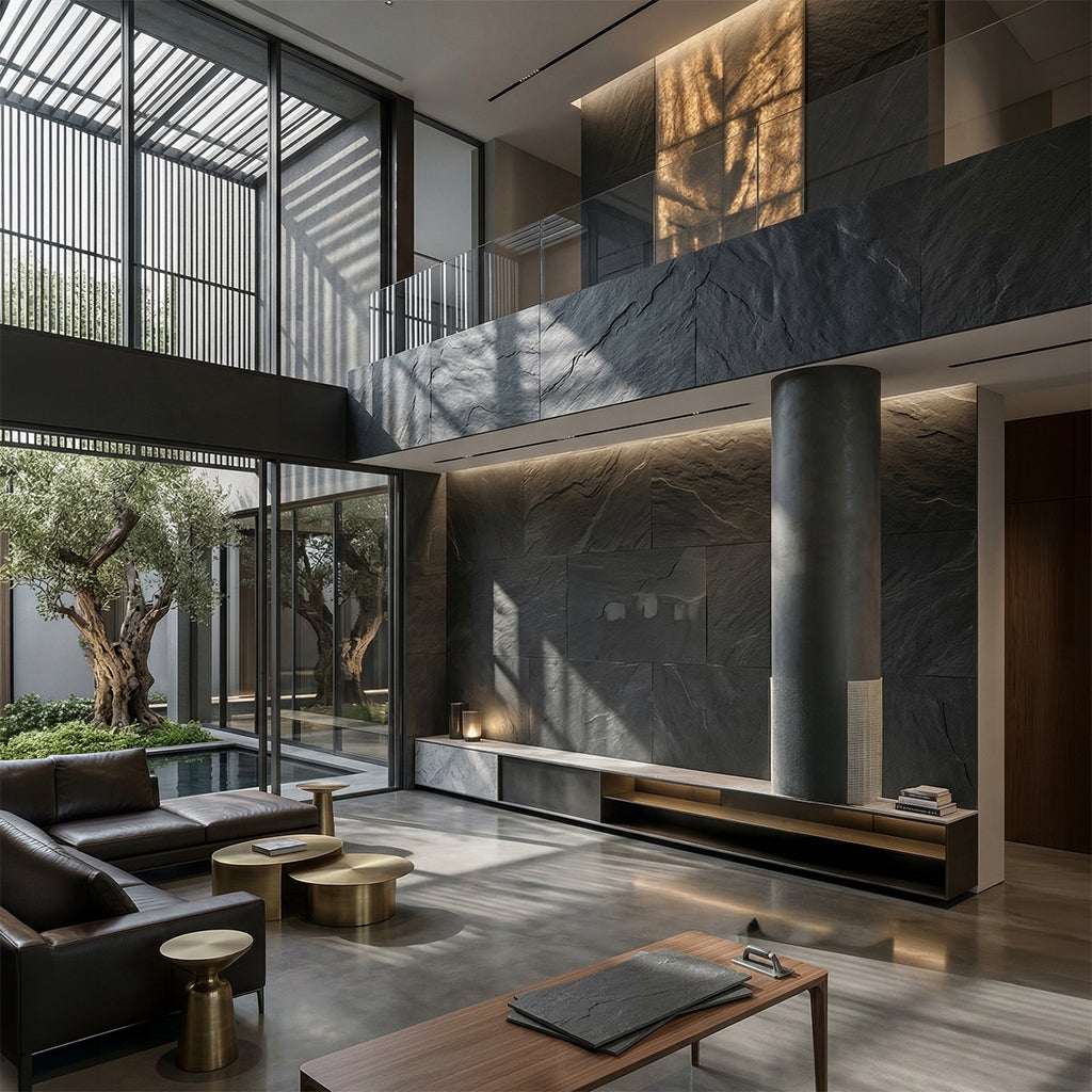 Flexible stone veneer cladding wall panel by ebarza, 210x105x0.2cm, showcasing textured stone surface for interior or exterior walls.