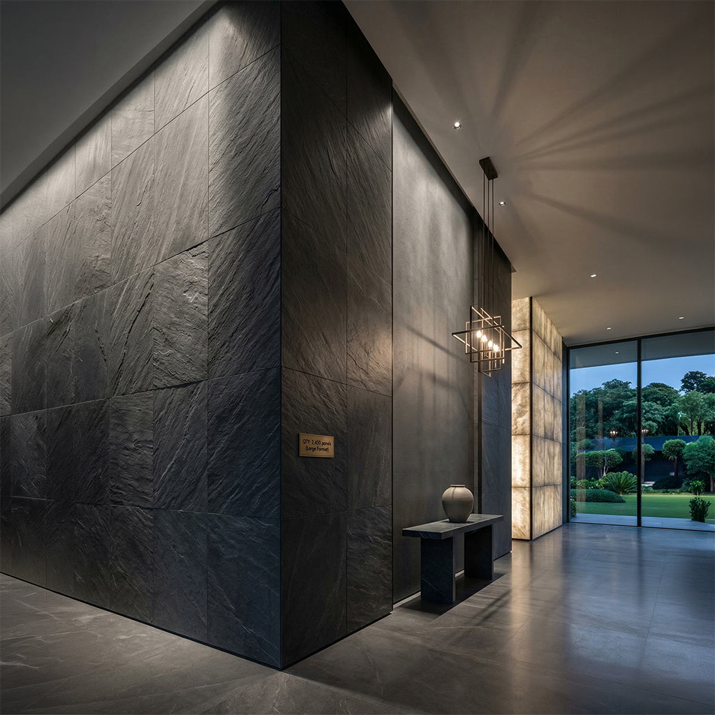 Flexible stone veneer wall panel by ebarza, 210x105x0.2cm, showcasing textured stone surface for interior or exterior cladding.
