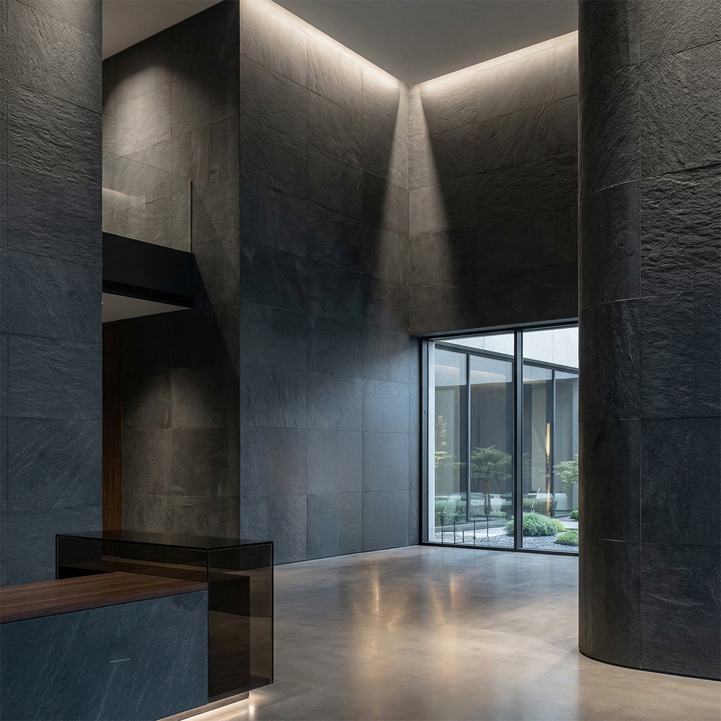 Flexible stone veneer cladding wall panel in 210x105cm size by ebarza, showcasing textured stone surface for interior or exterior use.