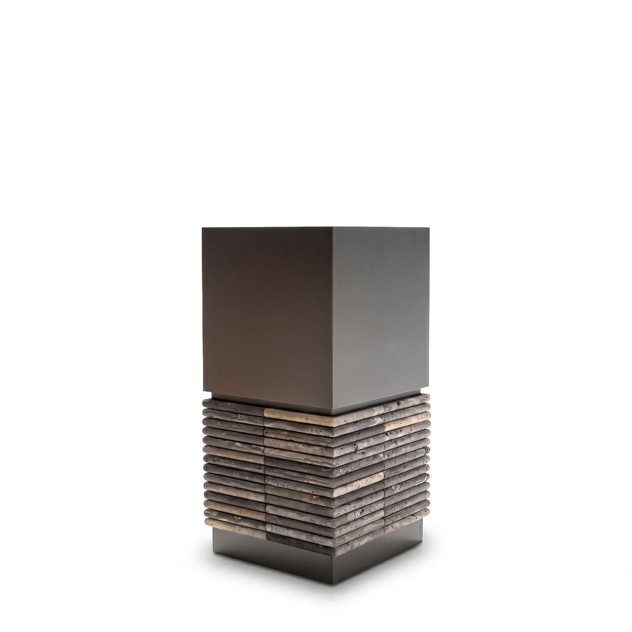Ebarza Marl Pedestal Square Planter Box DBM02001 with JM250616, a modern outdoor planter box with a square shape and pedestal base.