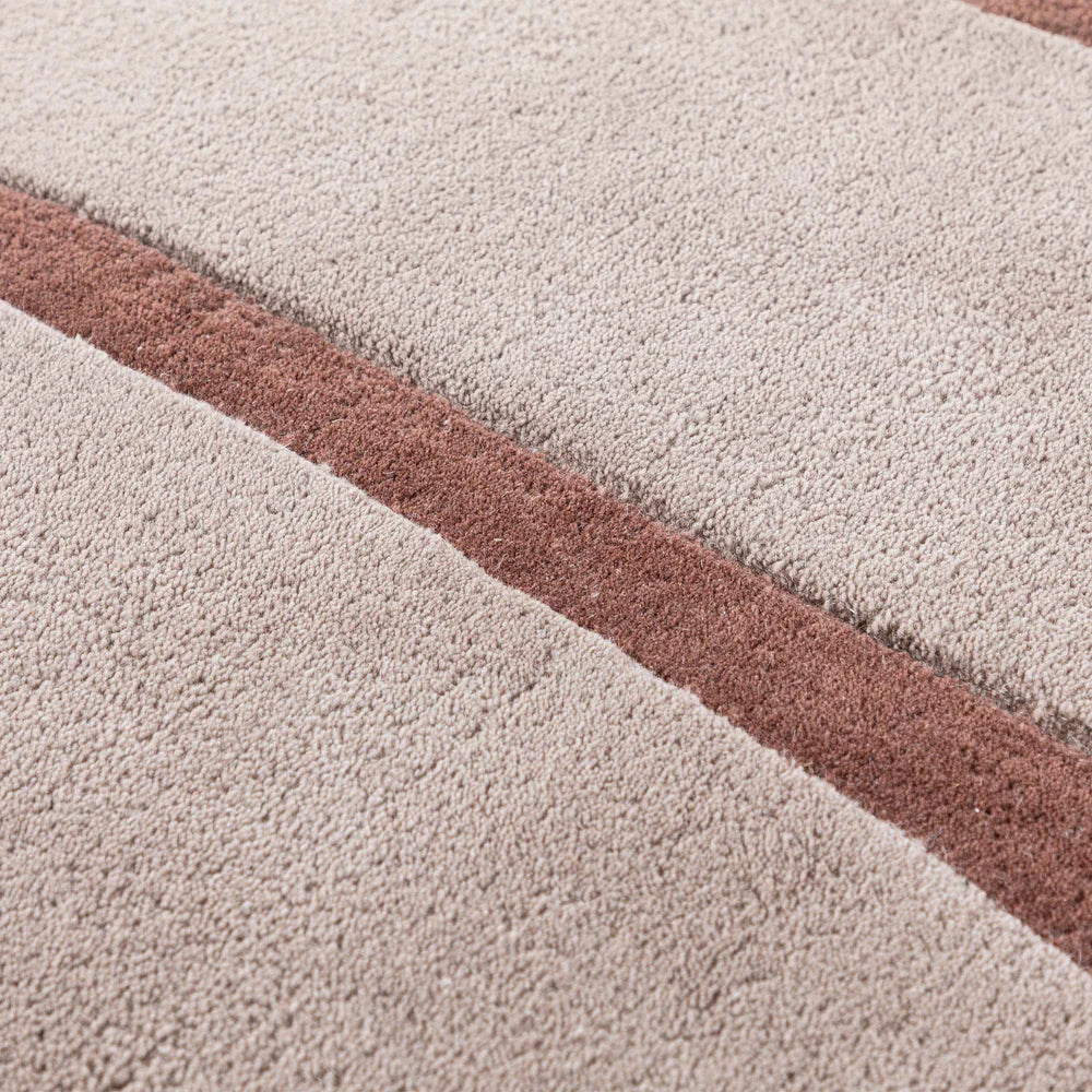 Beige and dark beige Wool Gravity Waves rug measuring 230x160 cm from Javi, with a wave pattern and soft texture.