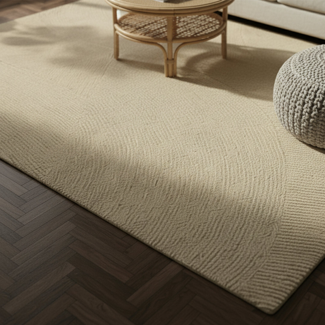 Beige wool rug measuring 230x160 cm from Javi, featuring soft texture and classic design for living room or bedroom decor.
