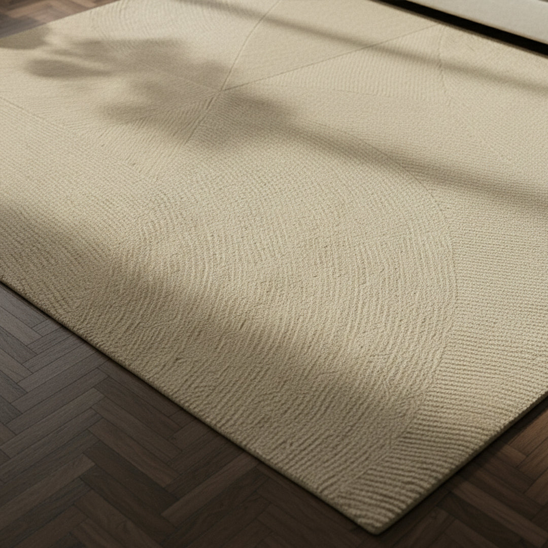 Beige wool rug measuring 230x160 cm from Javi, with soft texture and natural woven design.