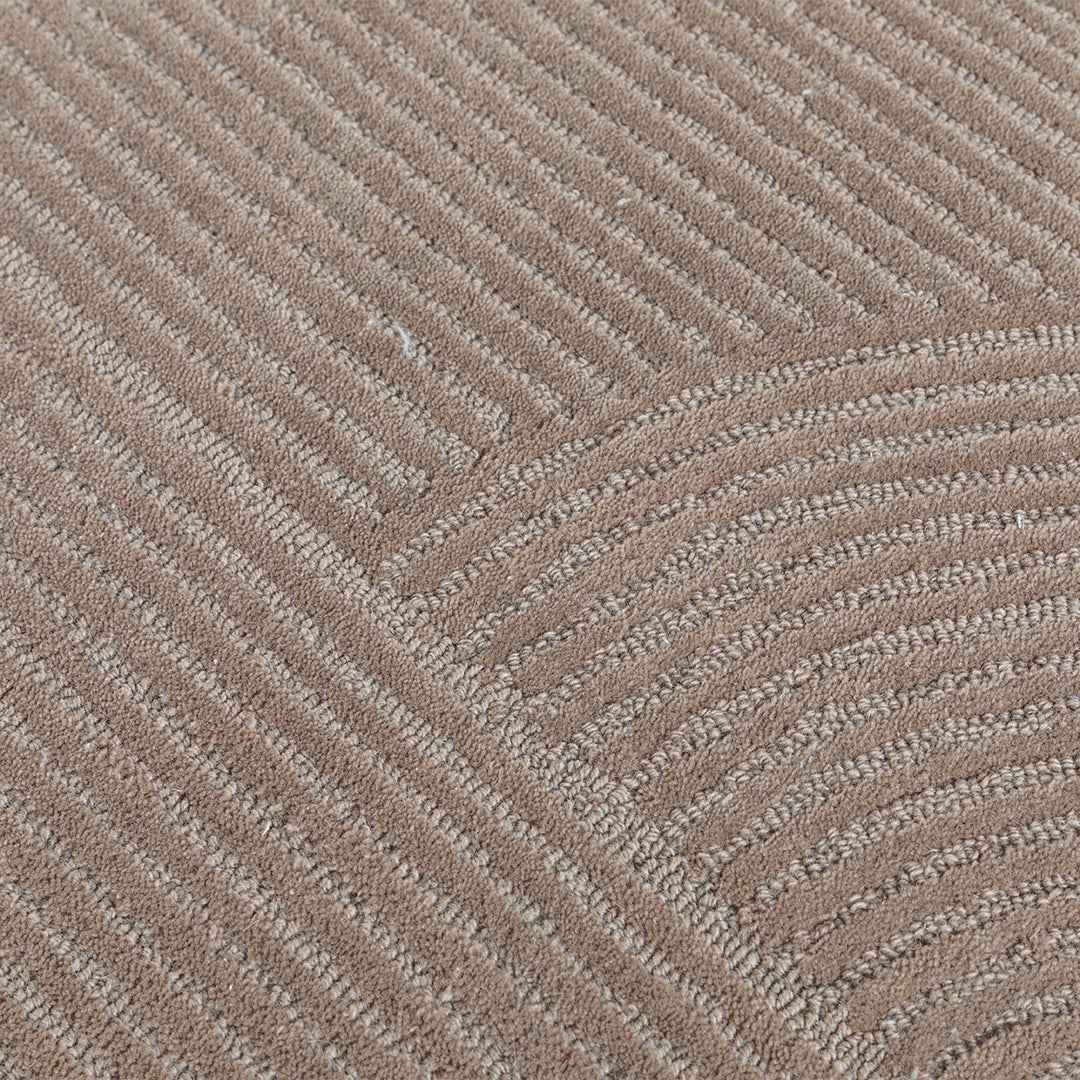 230x160 cm wool brown rug by Javi, featuring soft textured wool with a warm brown color, perfect for living room decor.