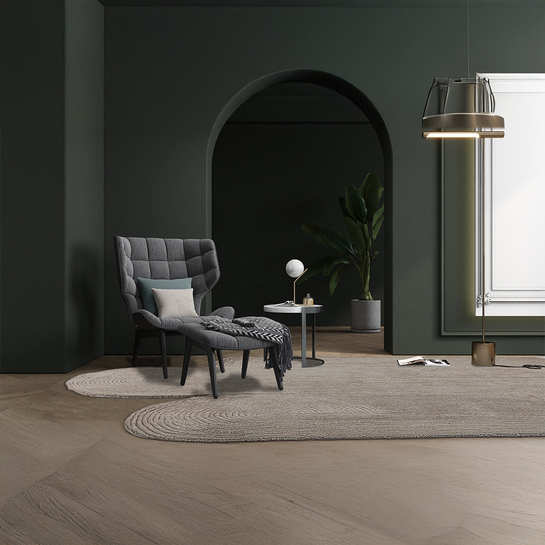 230x160 cm brown wool rug by Javi, featuring soft textured wool fabric and a stylish, warm design for home decor.