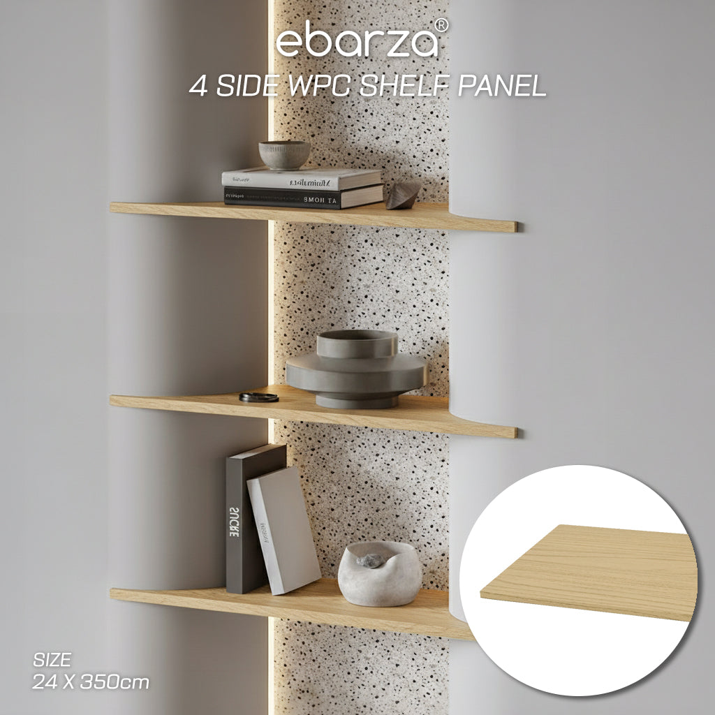 24*350cm WPC SHELF PANEL- 4 SIDE WRAPPED  COLOUR : Brown Oak BP-106Y -  Wall Panels - ebarza Furniture UAE | Shop Modern Furniture in Abu Dhabi & Dubai - مفروشات ايبازرا في الامارات | تسوق اثاث عصري وديكورات مميزة في دبي وابوظبي