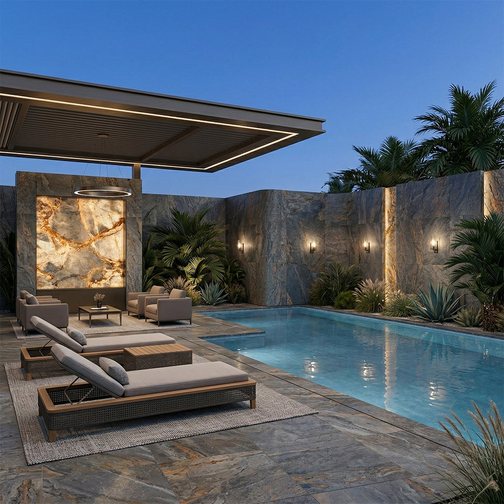 Forest Fire flexible stone veneer cladding wall panel by ebarza, 244x122cm, with textured stone appearance and natural fire-inspired design.
