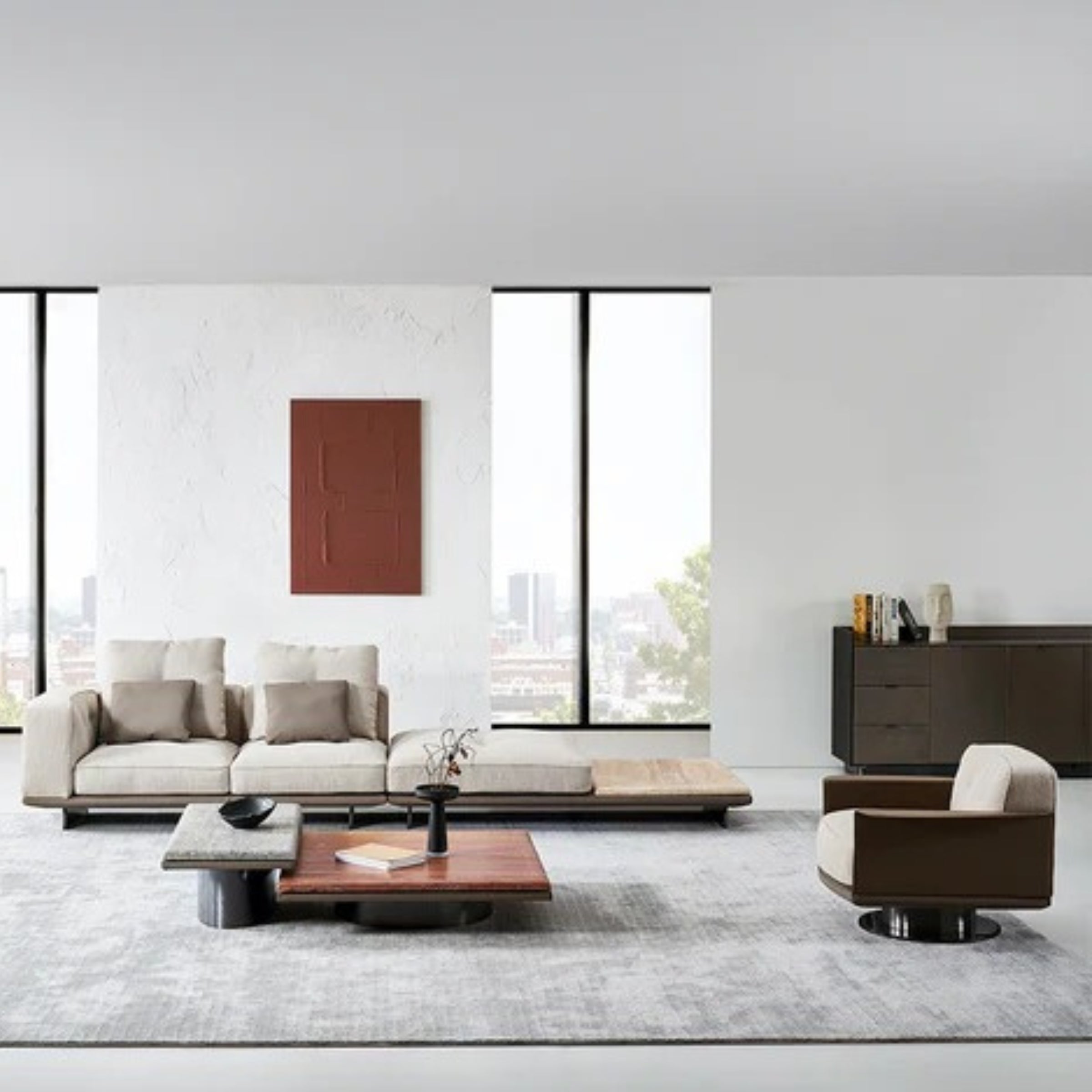 Avenor 3 Seater Sofa with Side Table  Flip - SF091-3SF -  Sofas - ebarza Furniture UAE | Shop Modern Furniture in Abu Dhabi & Dubai - مفروشات ايبازرا في الامارات | تسوق اثاث عصري وديكورات مميزة في دبي وابوظبي