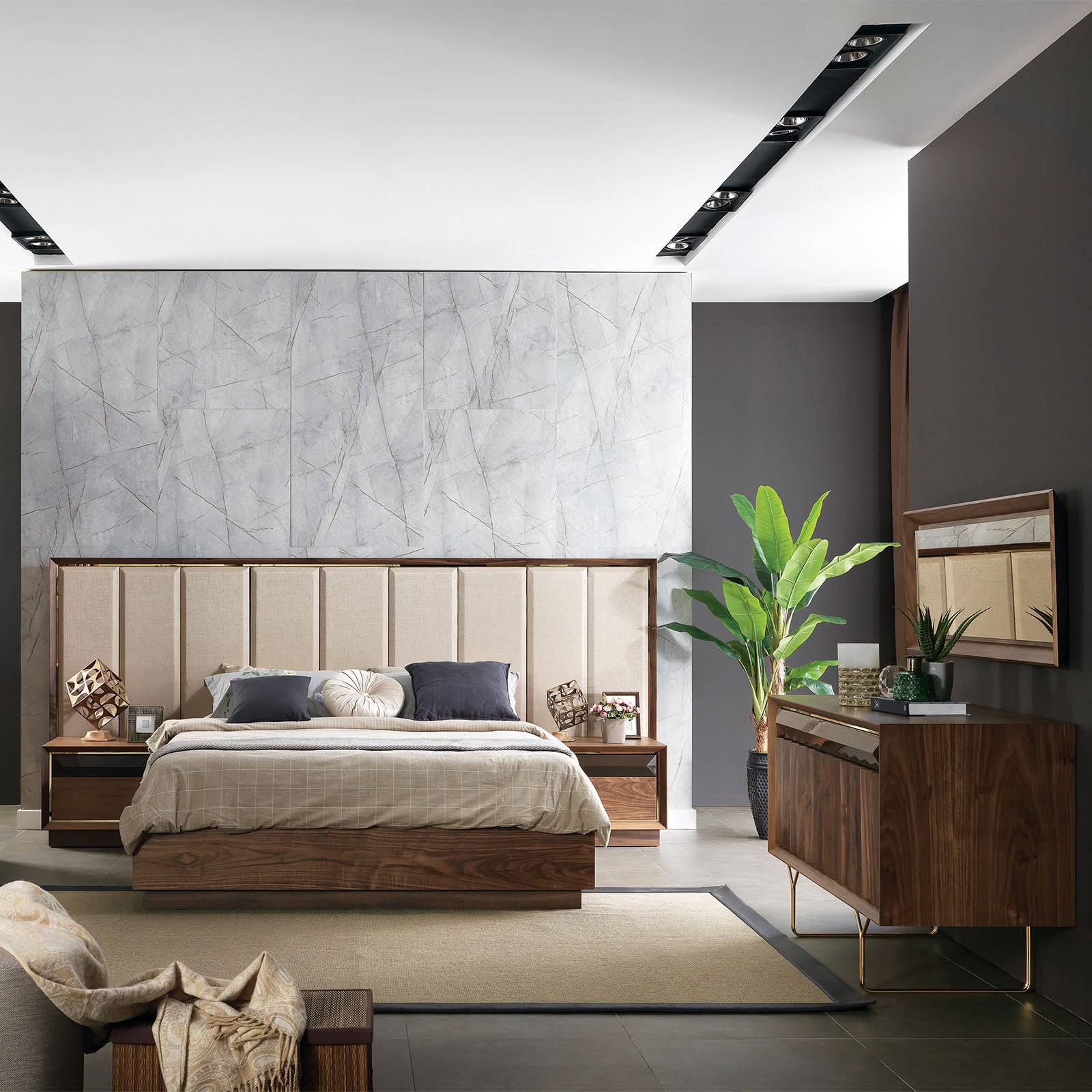 Set of two Ginda bedside tables by YOL LIVING, modern wooden nightstands with sleek design, ideal for bedroom decor.