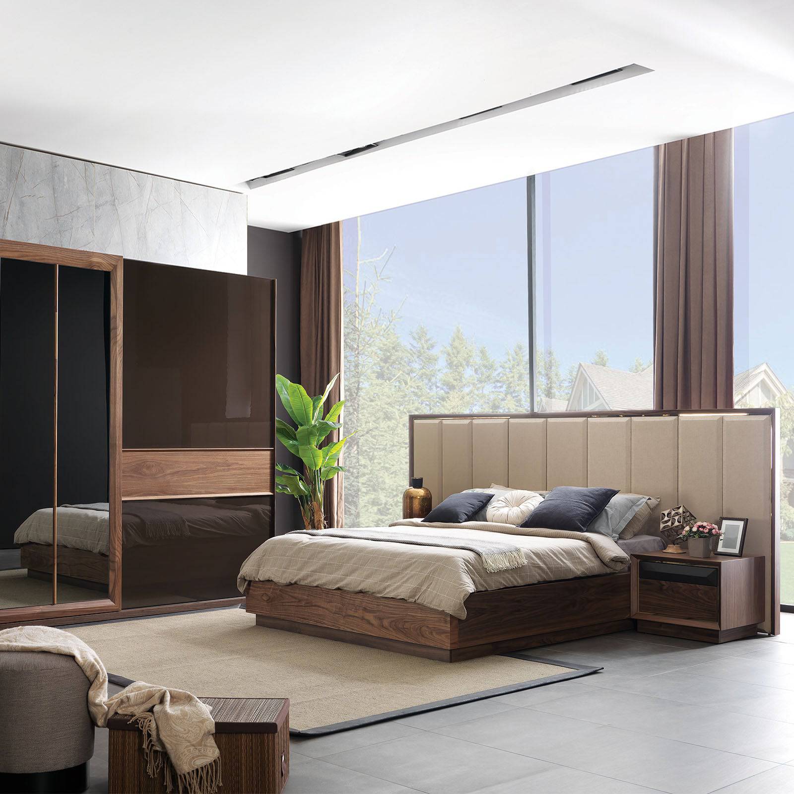 Two Ginda bedside tables by YOL LIVING, modern wood finish, compact design, ideal for bedroom bedside storage.
