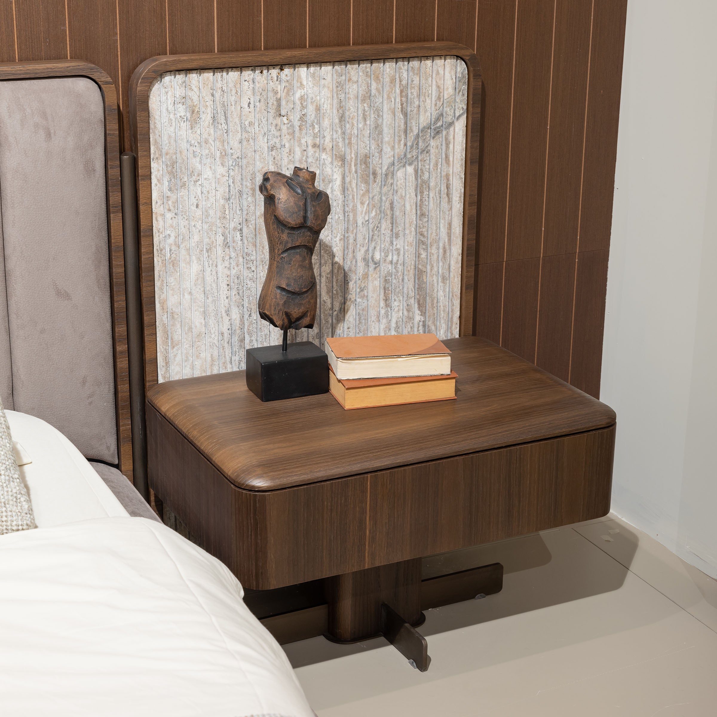 Two HOMAGE KOLTUK Odeon Nightstand OD-NS-001 bed side tables with sleek design and modern wood finish.