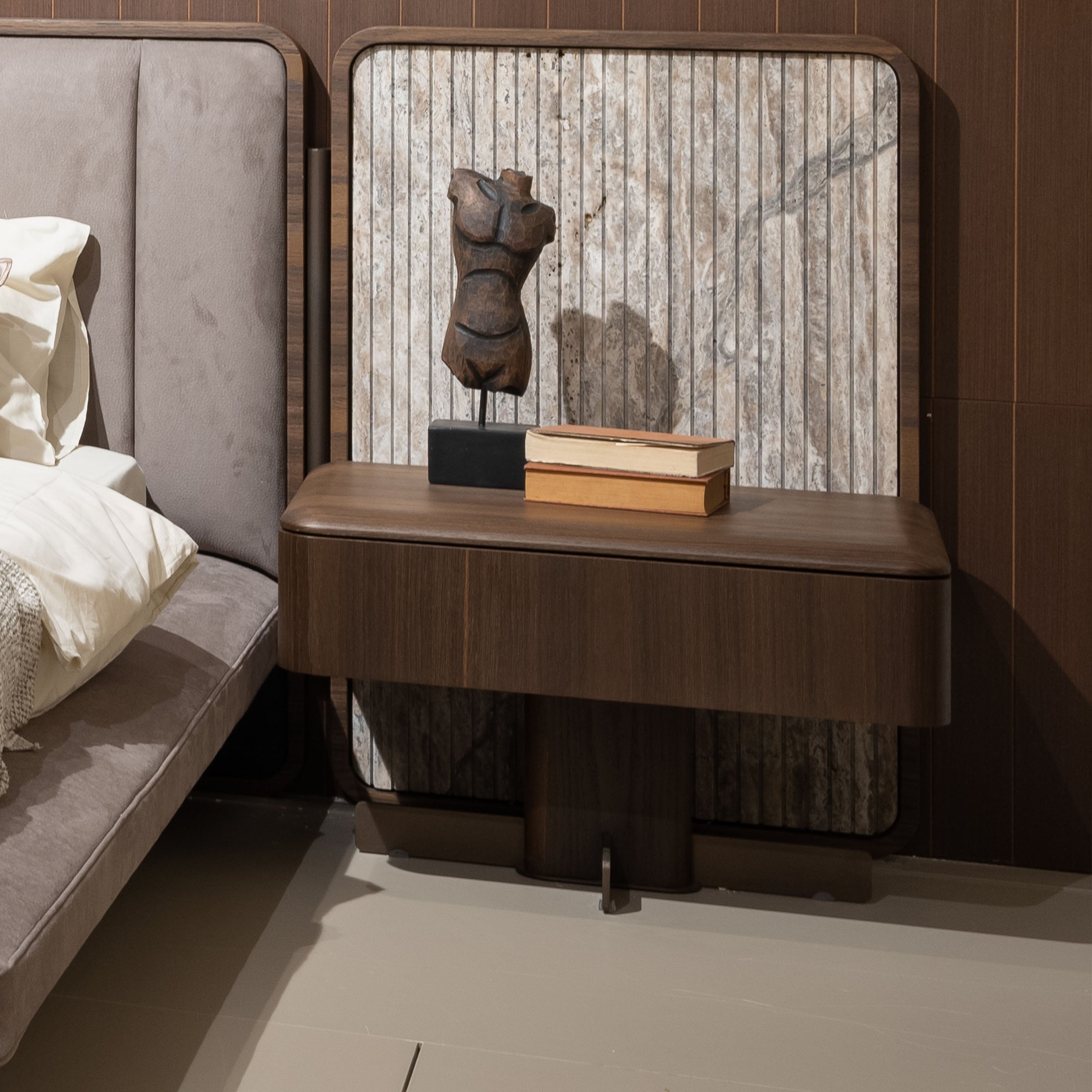 Pair of HOMAGE KOLTUK Odeon Nightstand bed side tables with wooden finish and sleek design, shown side by side.