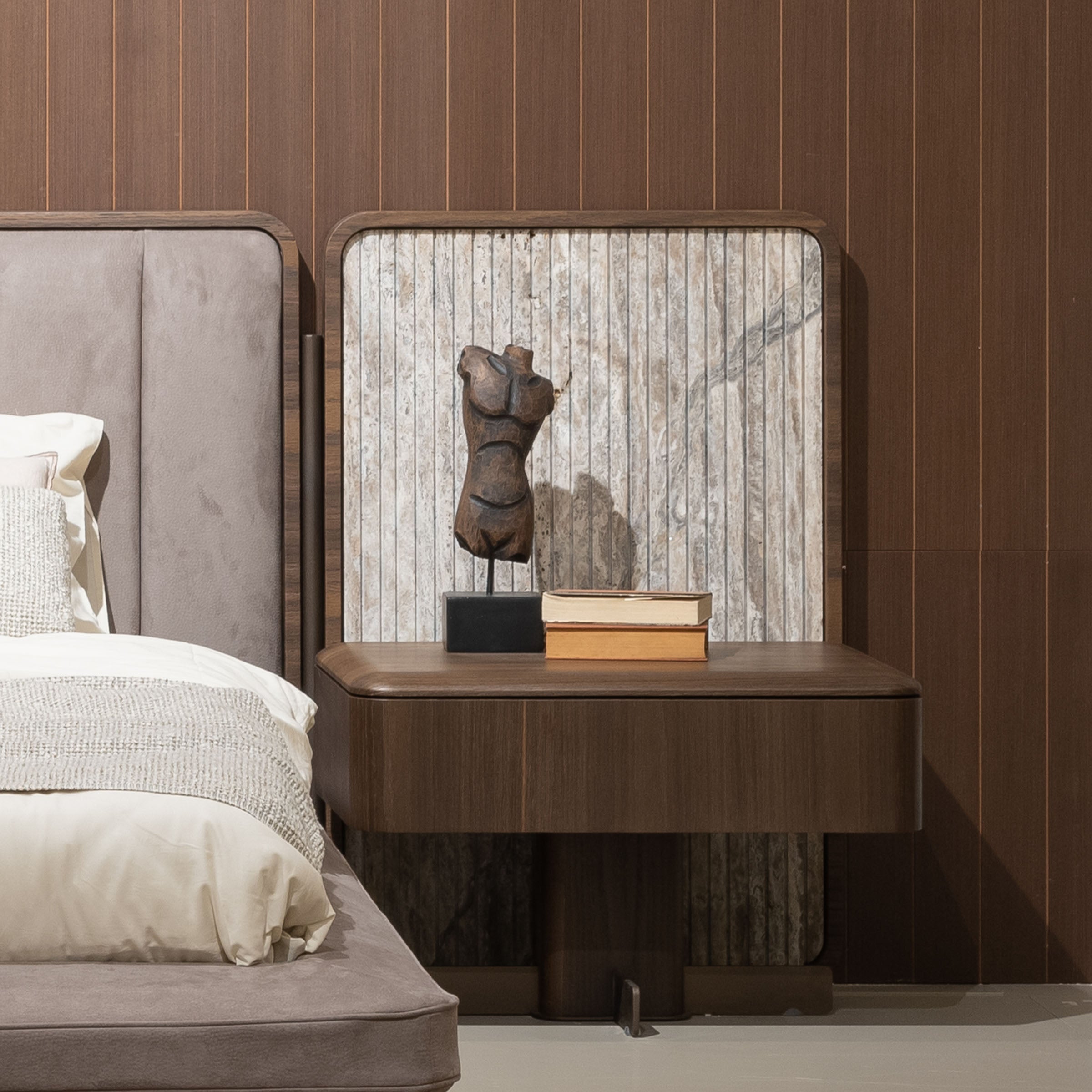 Pair of HOMAGE KOLTUK Odeon Nightstand bed side tables with modern design, featuring spacious surfaces and sleek finishes.