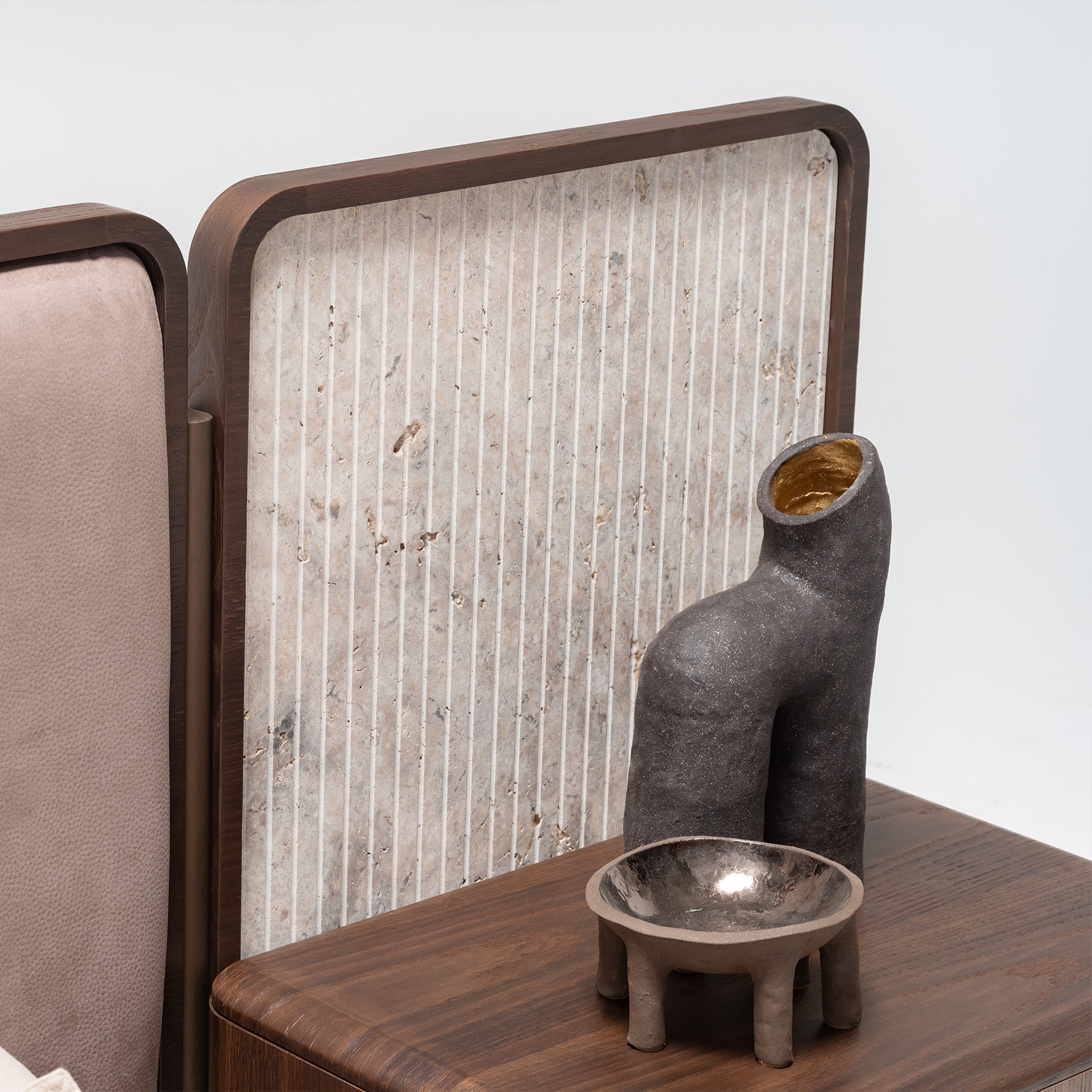 Two HOMAGE KOLTUK Od-NS-001 bed side tables with modern design, featuring sleek wood finish and compact storage.