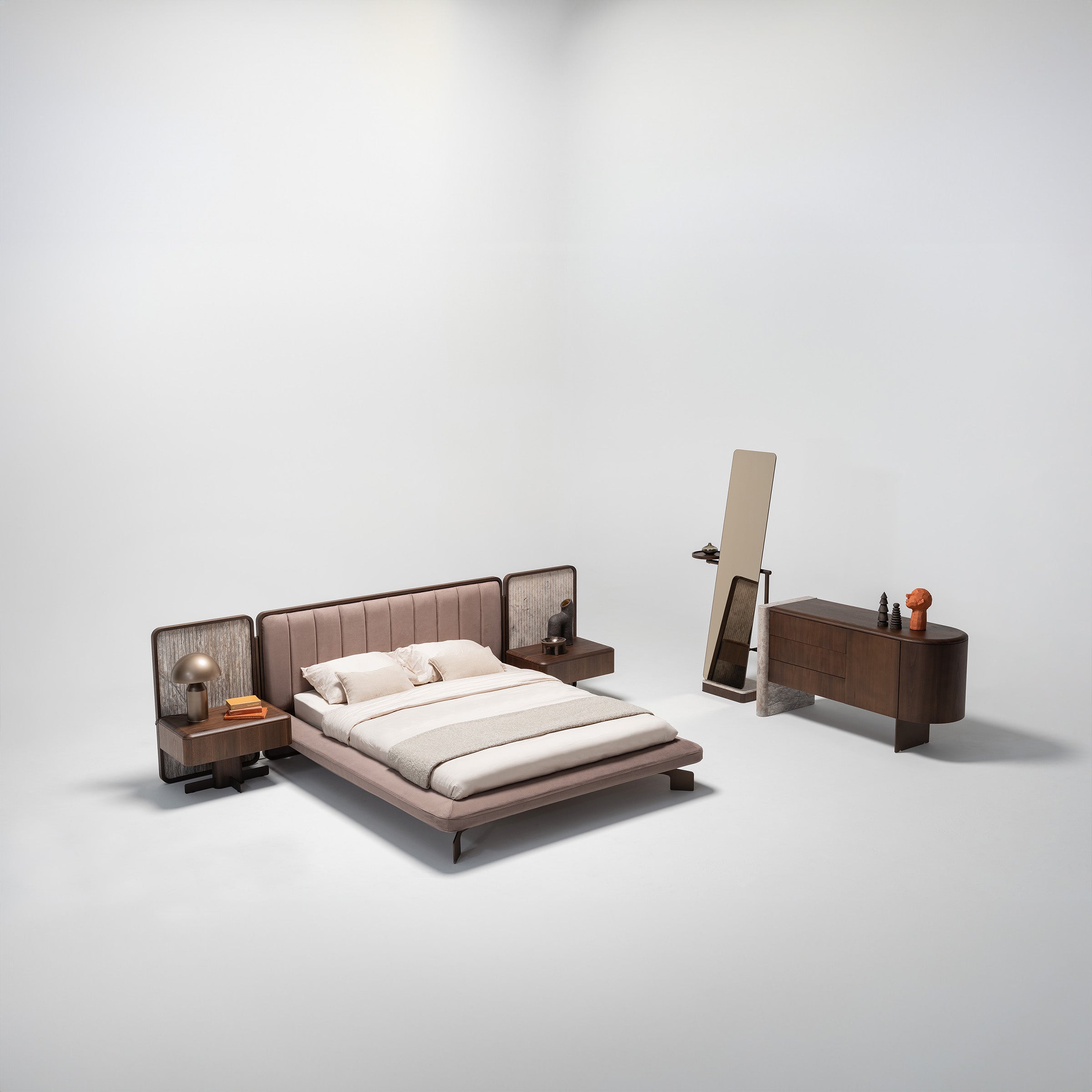 Two HOMAGE KOLTUK Odeon Nightstand OD-NS-001 bed side tables with modern design and wooden finish.