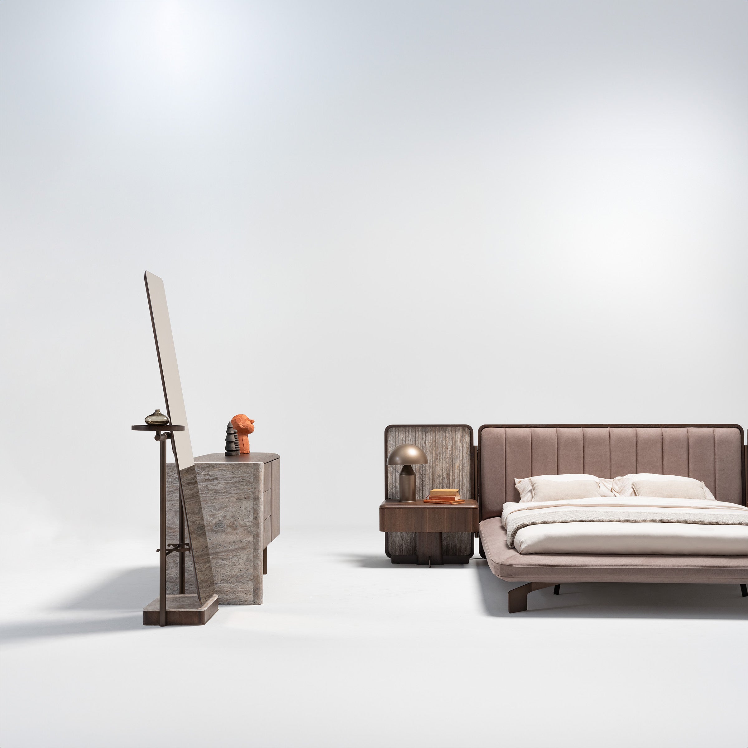 Two HOMAGE KOLTUK Odeon Nightstand bedside tables with modern design, featuring drawers and sleek wood finish.