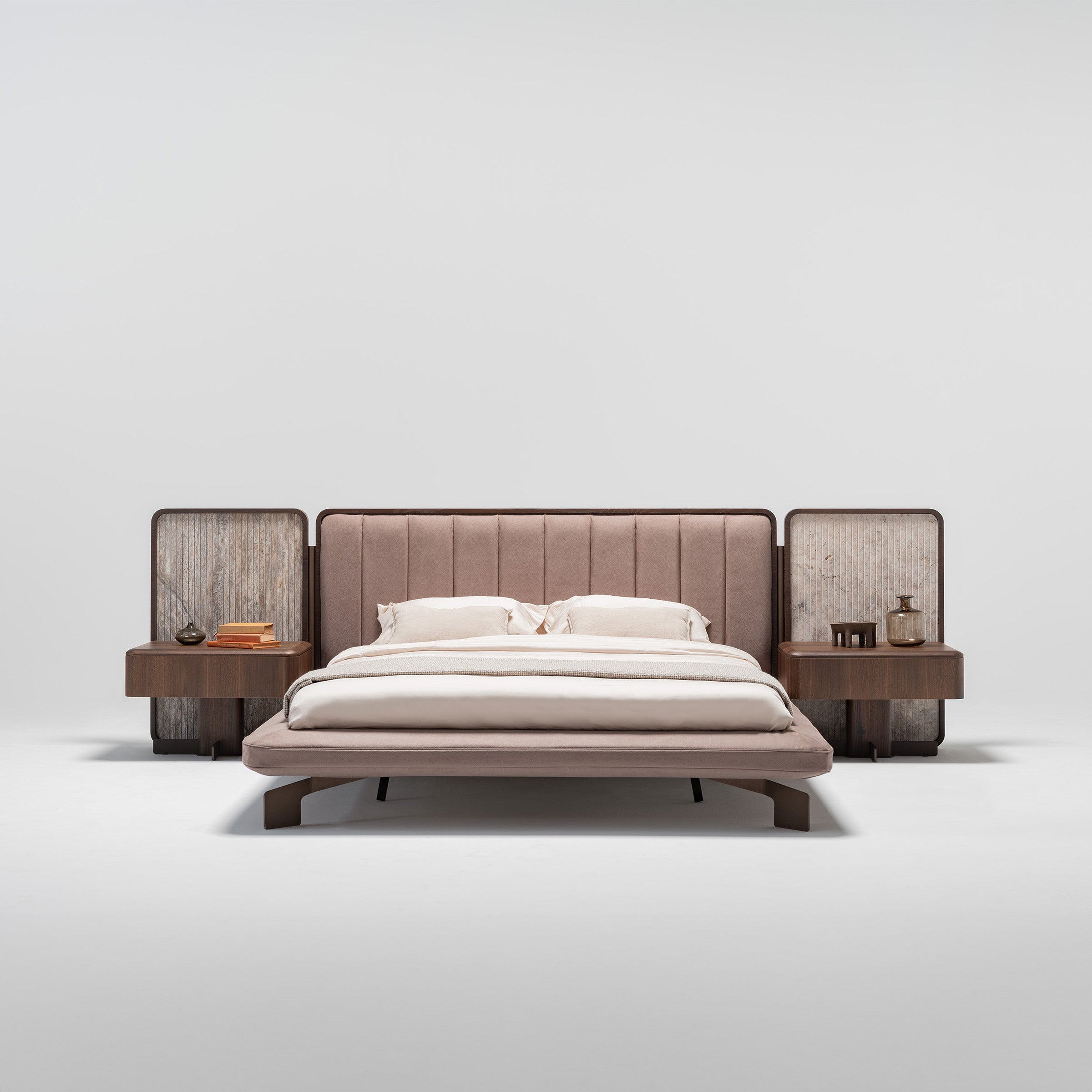 Two HOMAGE KOLTUK Odeon Nightstand OD-NS-001 bedside tables with modern wooden finish and clean design.