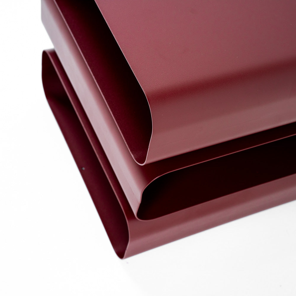Three-layer claret side table by RUDI, modern bedside table with three shelves for bedroom or living room use.