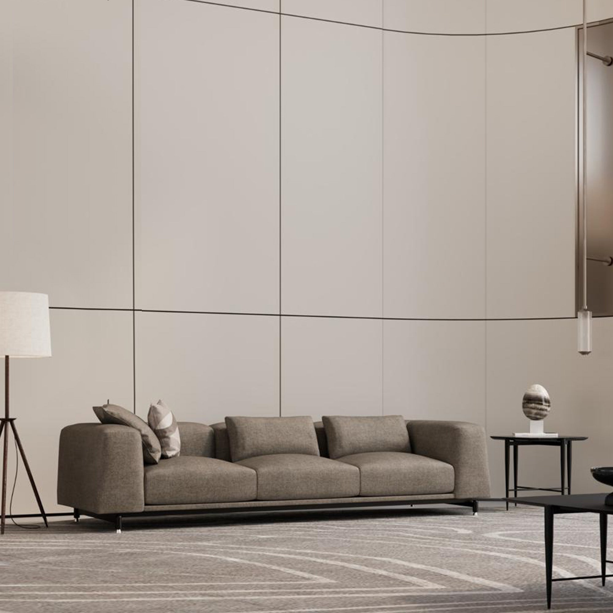 Light grey and yellow khaki WPC wall decoration panel with skin-like texture, 300x120 cm, by BEACON.