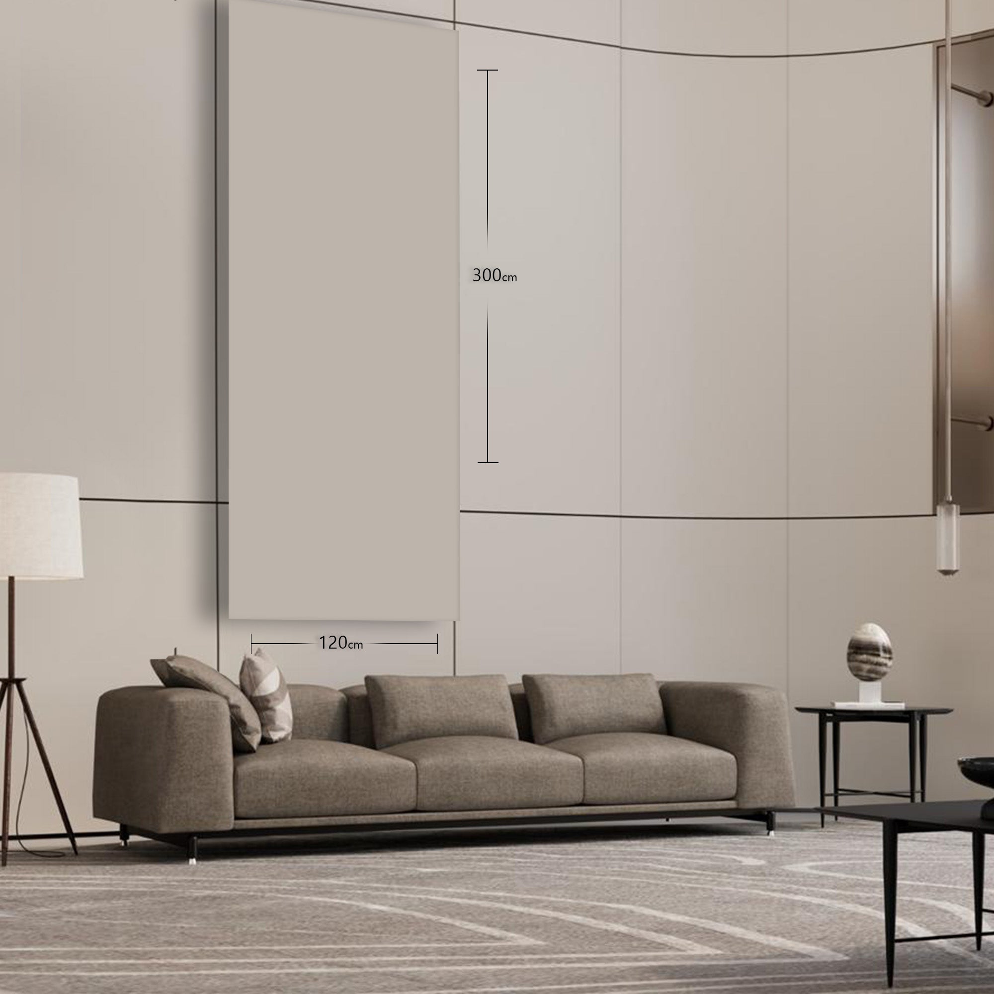 Light grey and yellow khaki WPC wall decoration panel by BEACON, 300x120cm, with a skin-like textured finish.