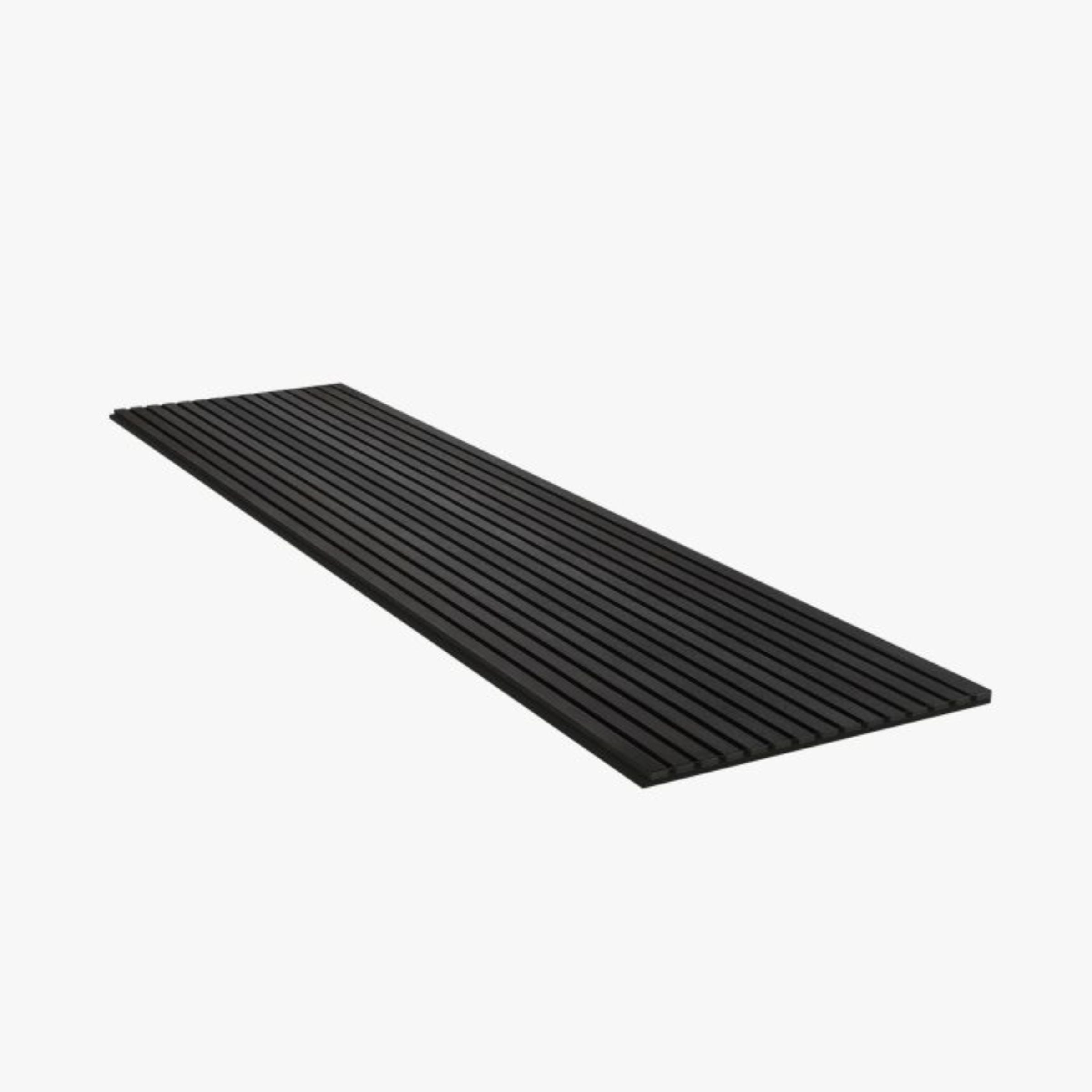 Black oak BEACON 280x60x2.1cm slat acoustic wall panel with fire-retardant 35-15mm decorative design for interior spaces.